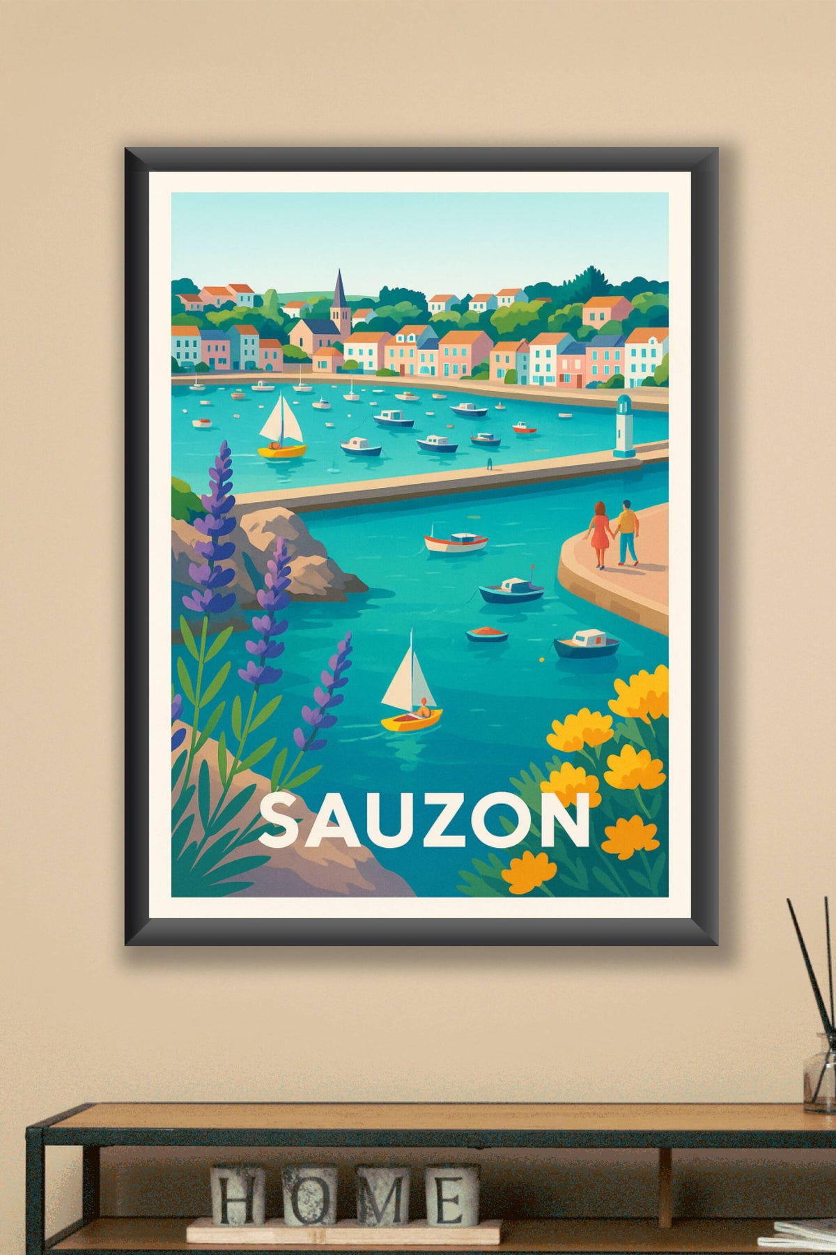 Affiche Sauzon — Escapade en bord de mer paisible · poster d'art de Sauzon