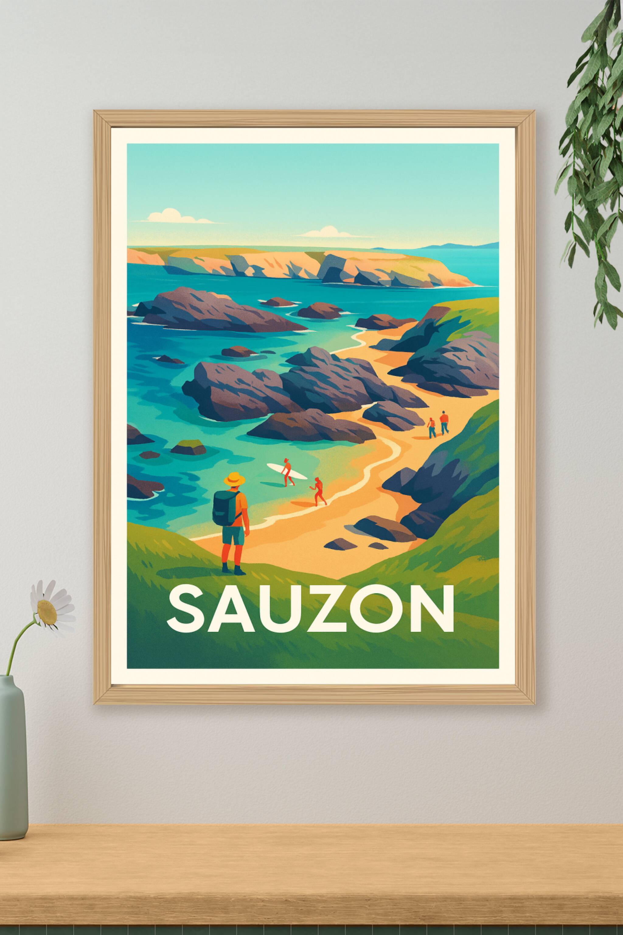 Affiche de Sauzon - Plages et falaises envoûtantes