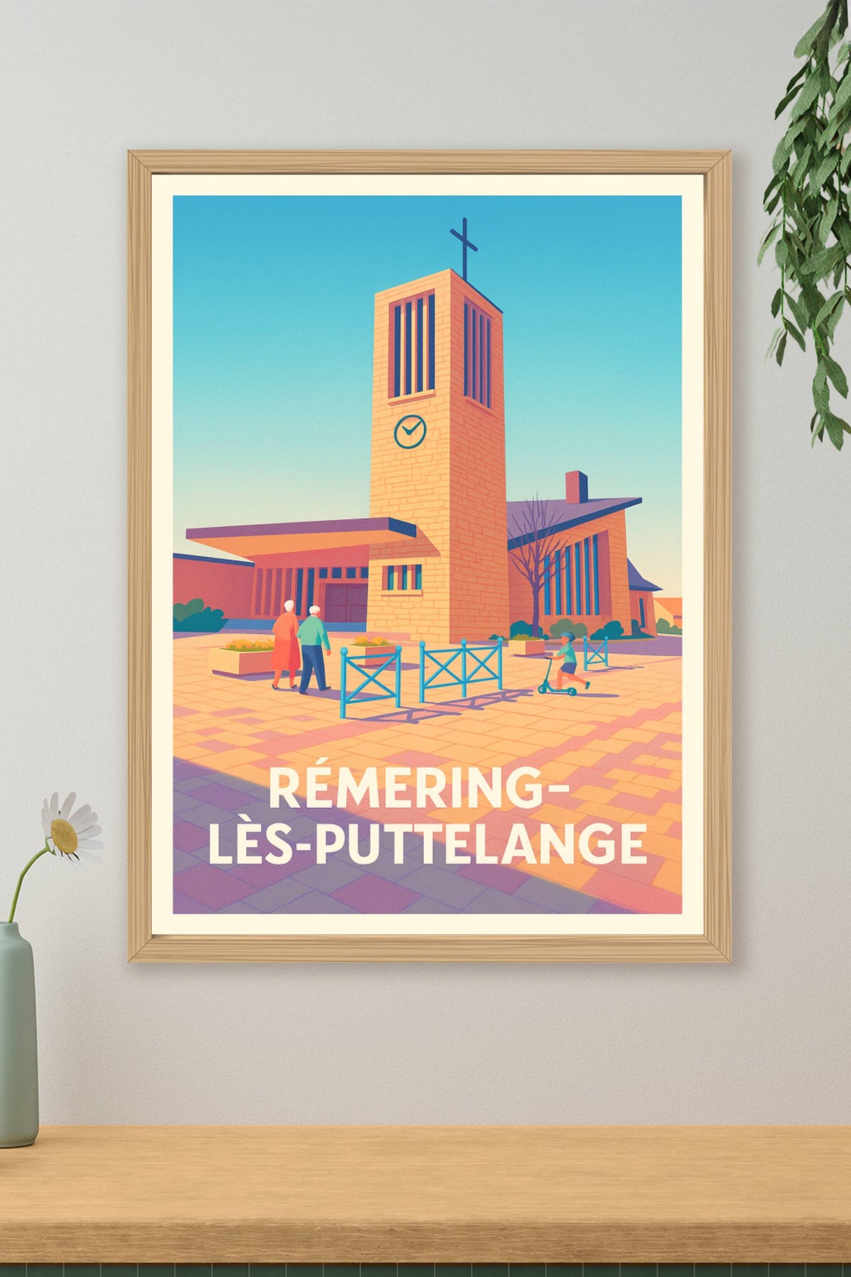 Affiche Rémering-lès-Puttelange — Charme paisible d'une église emblématique · poster d'art de Rémering-lès-Puttelange