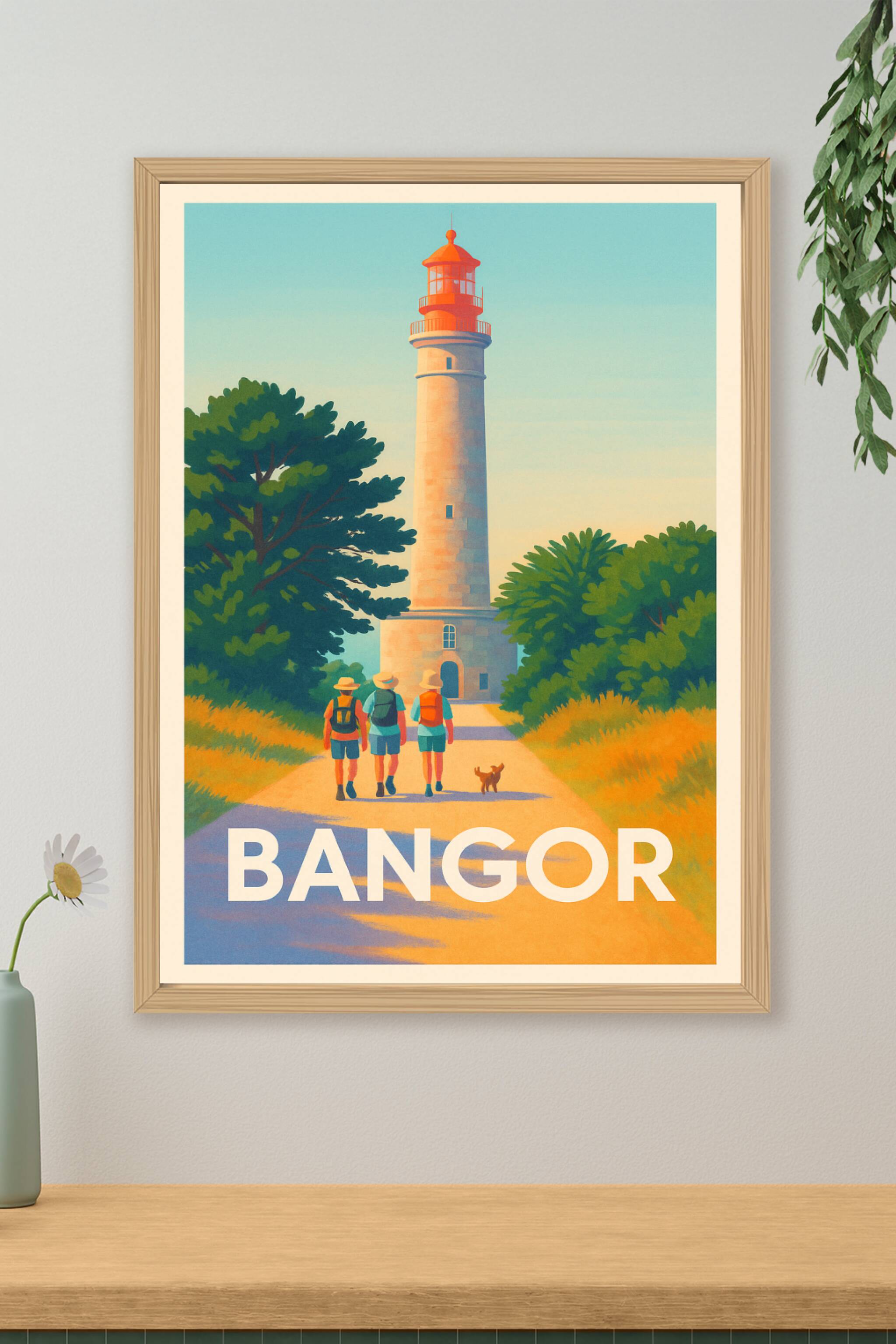 Affiche de Bangor - Promenade vers le phare emblématique