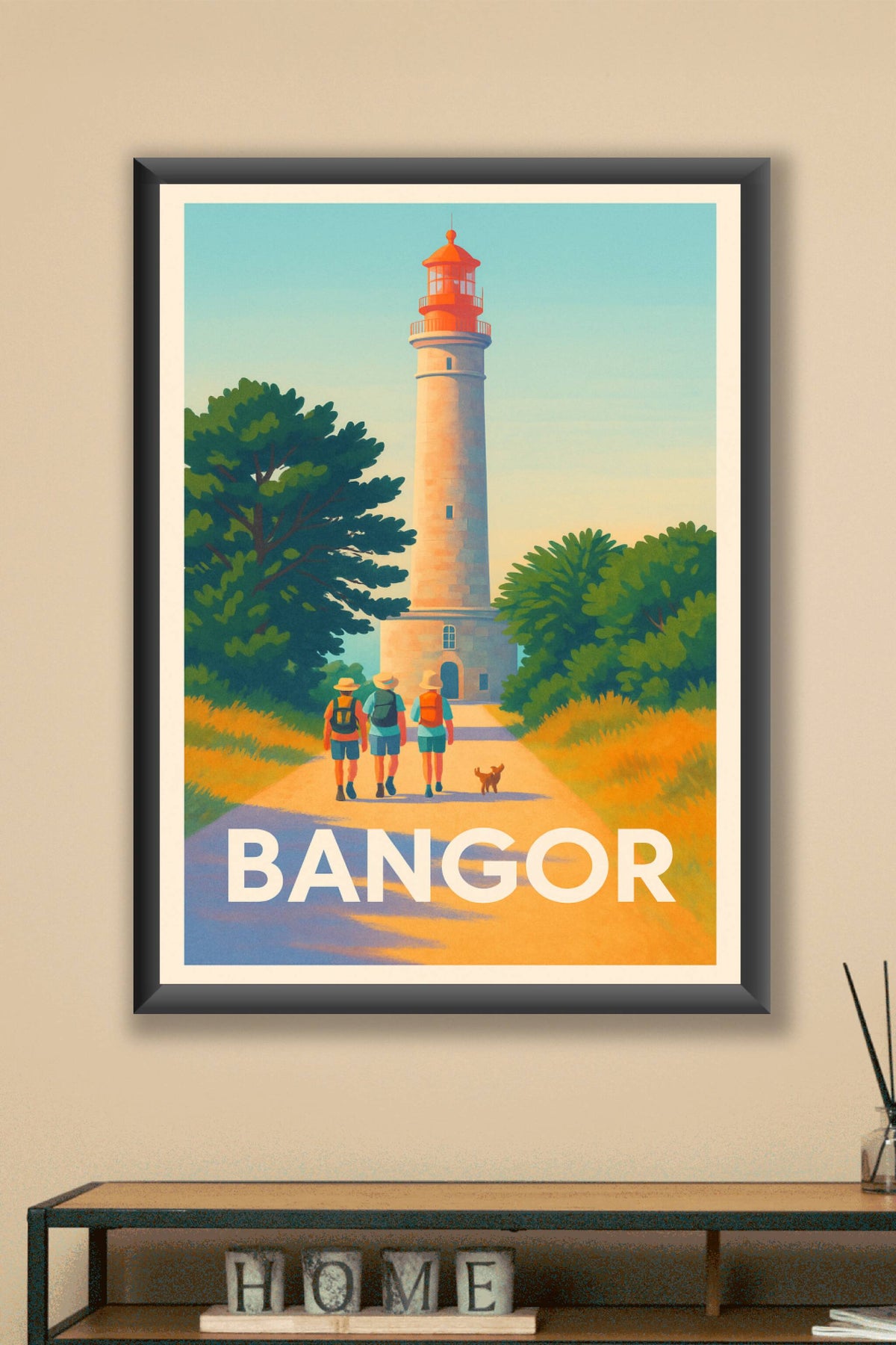 Affiche Bangor — Promenade vers le phare emblématique · poster d'art de Bangor