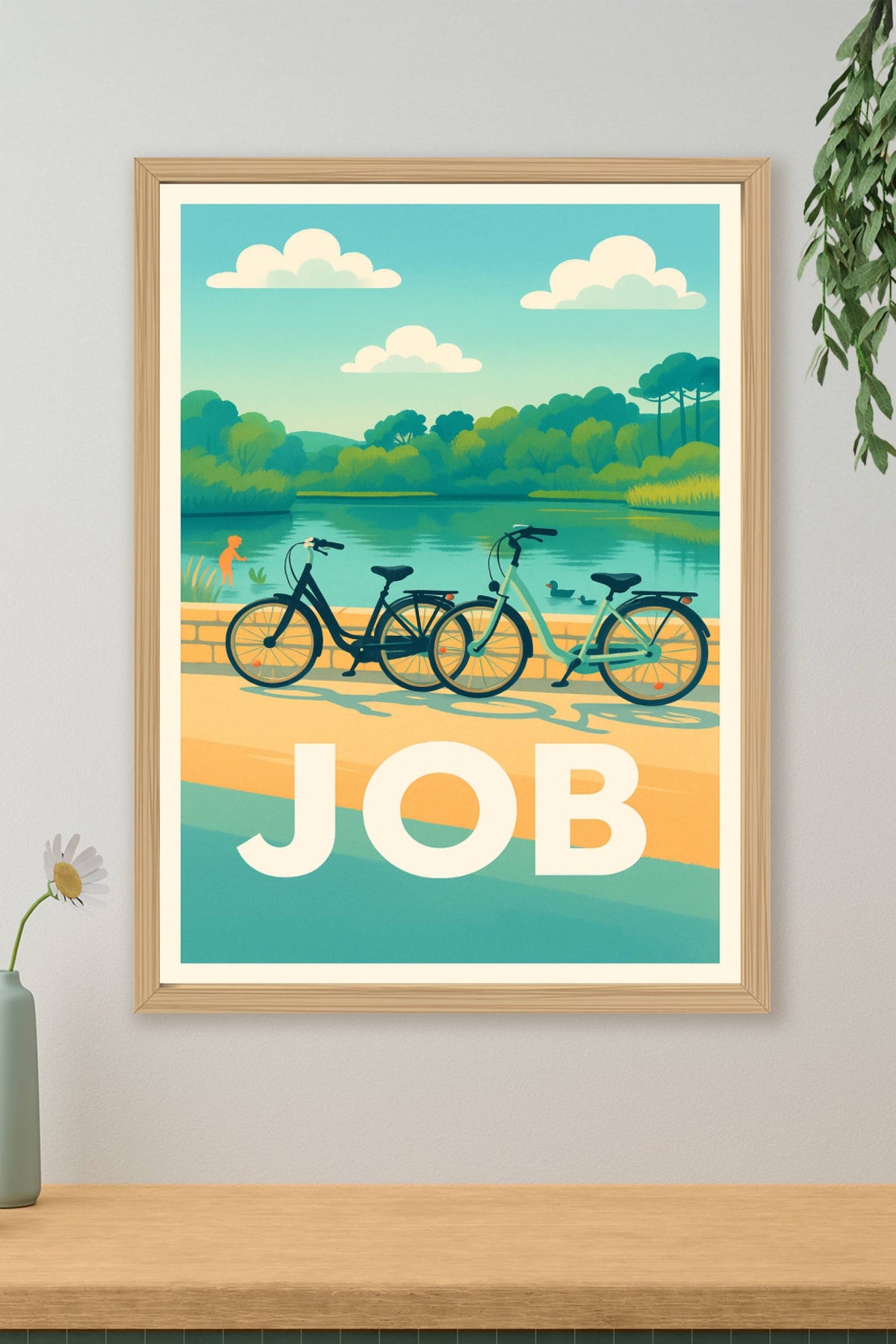Affiche Job — Balade à vélo au bord de l'eau · poster d'art de Job