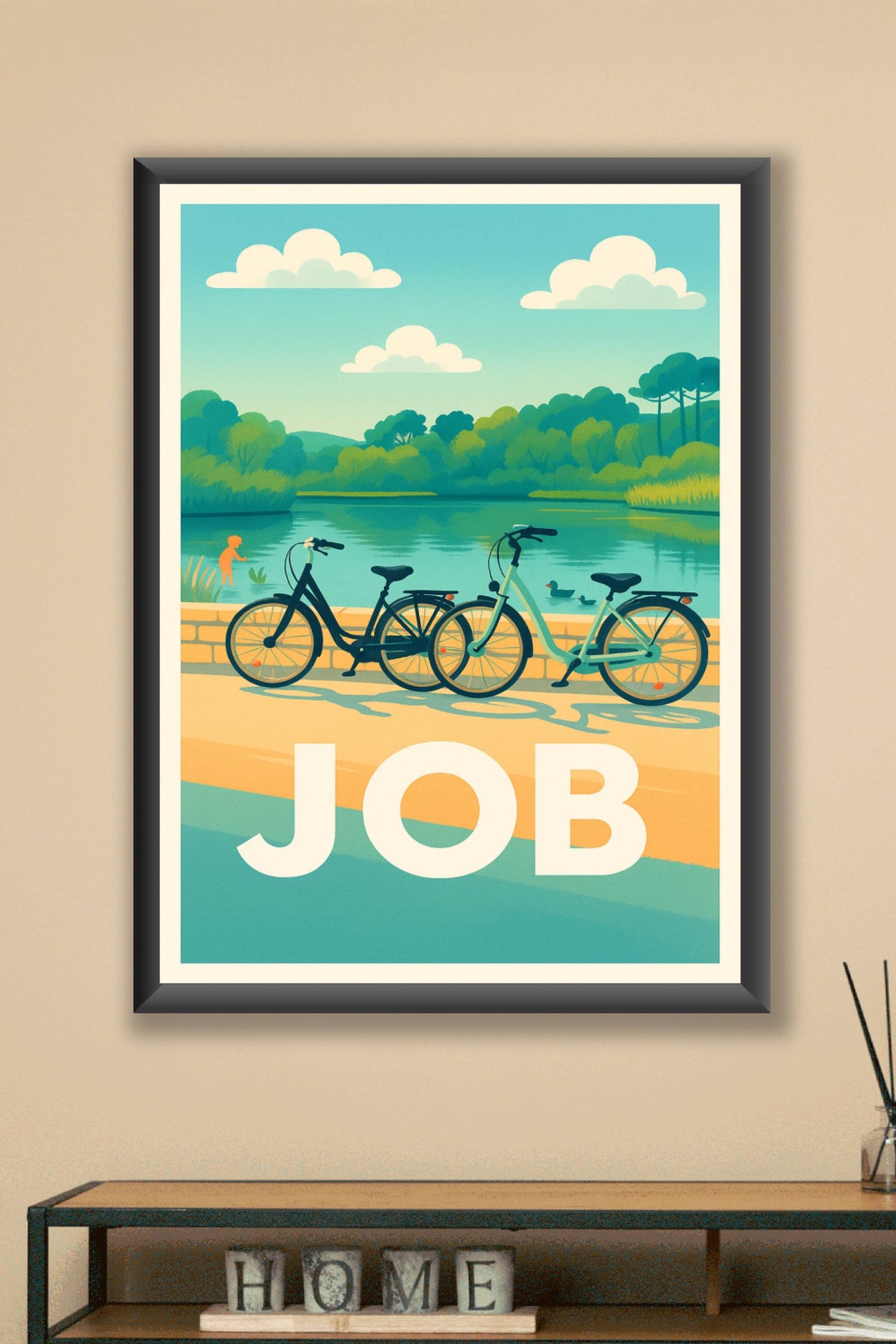 Affiche Job — Balade à vélo au bord de l'eau · poster d'art de Job