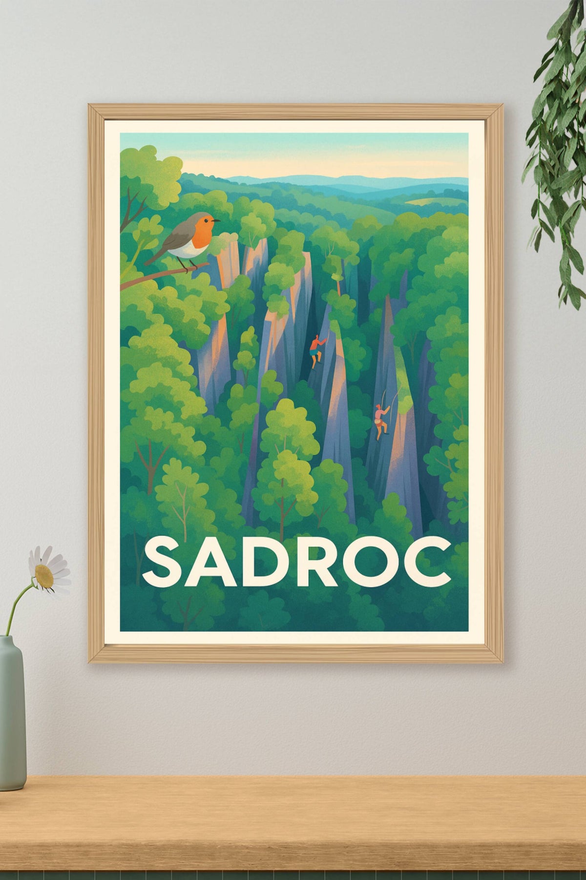 Affiche Sadroc — Aventure et nature au cœur des falaises · poster d'art de Sadroc
