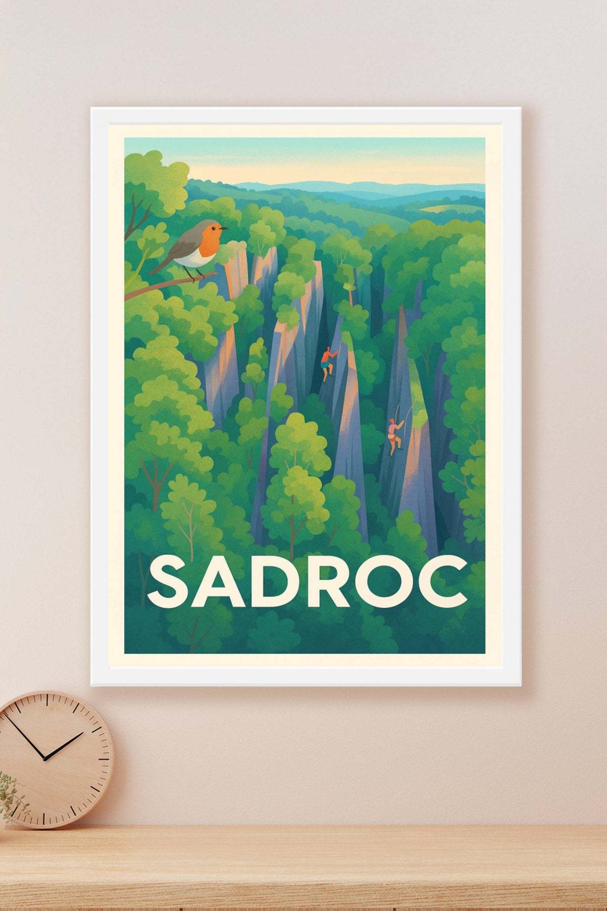 Affiche Sadroc — Aventure et nature au cœur des falaises · poster d'art de Sadroc