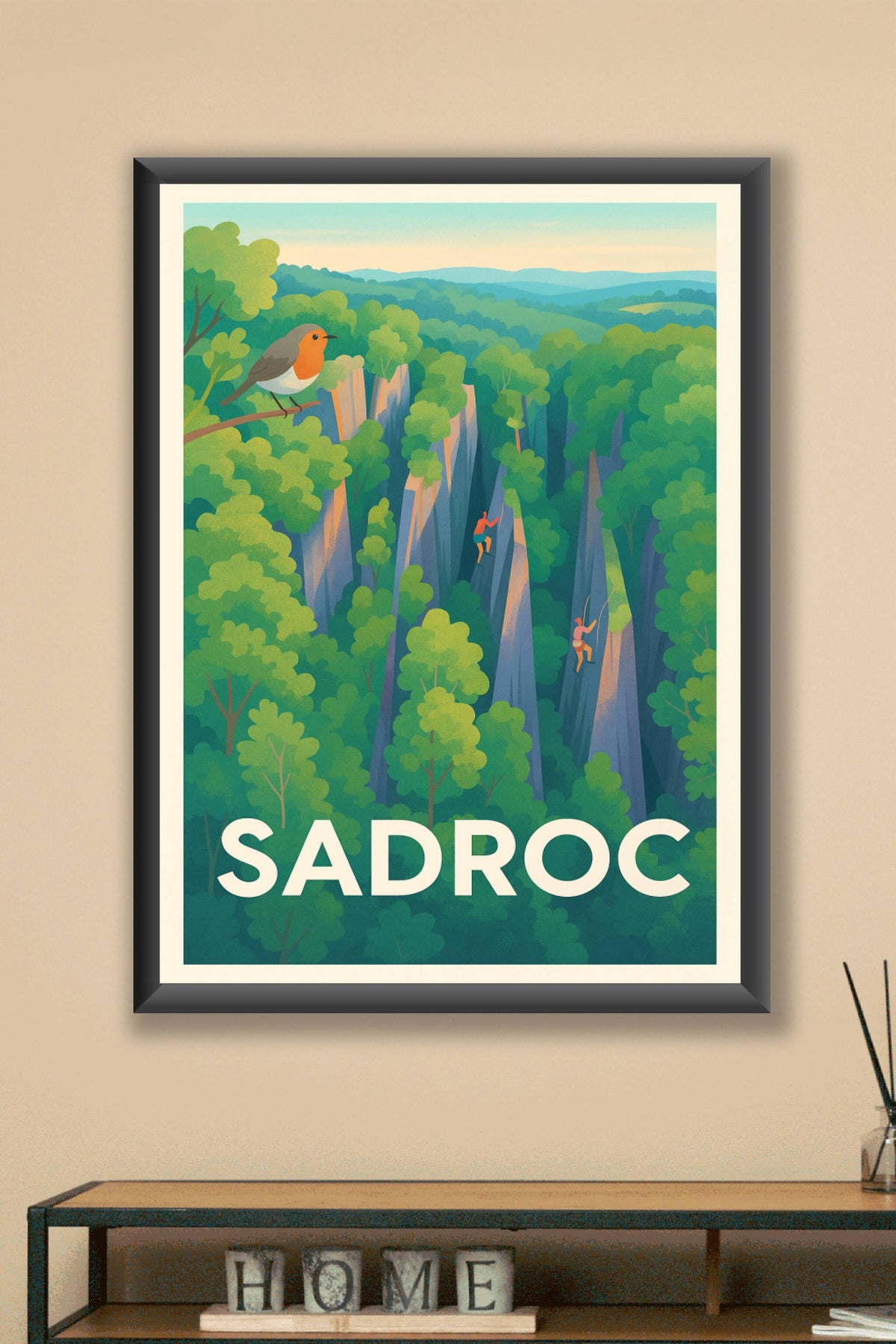 Affiche Sadroc — Aventure et nature au cœur des falaises · poster d'art de Sadroc
