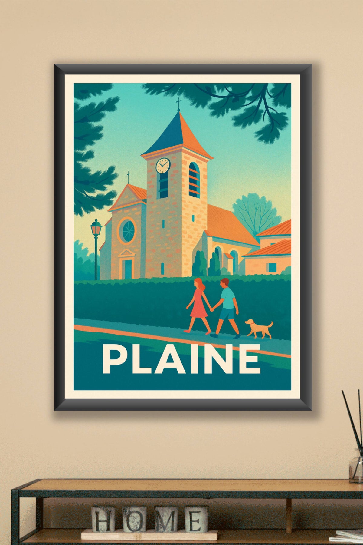 Affiche Plaine — Promenade paisible au cœur du village · poster d'art de Plaine