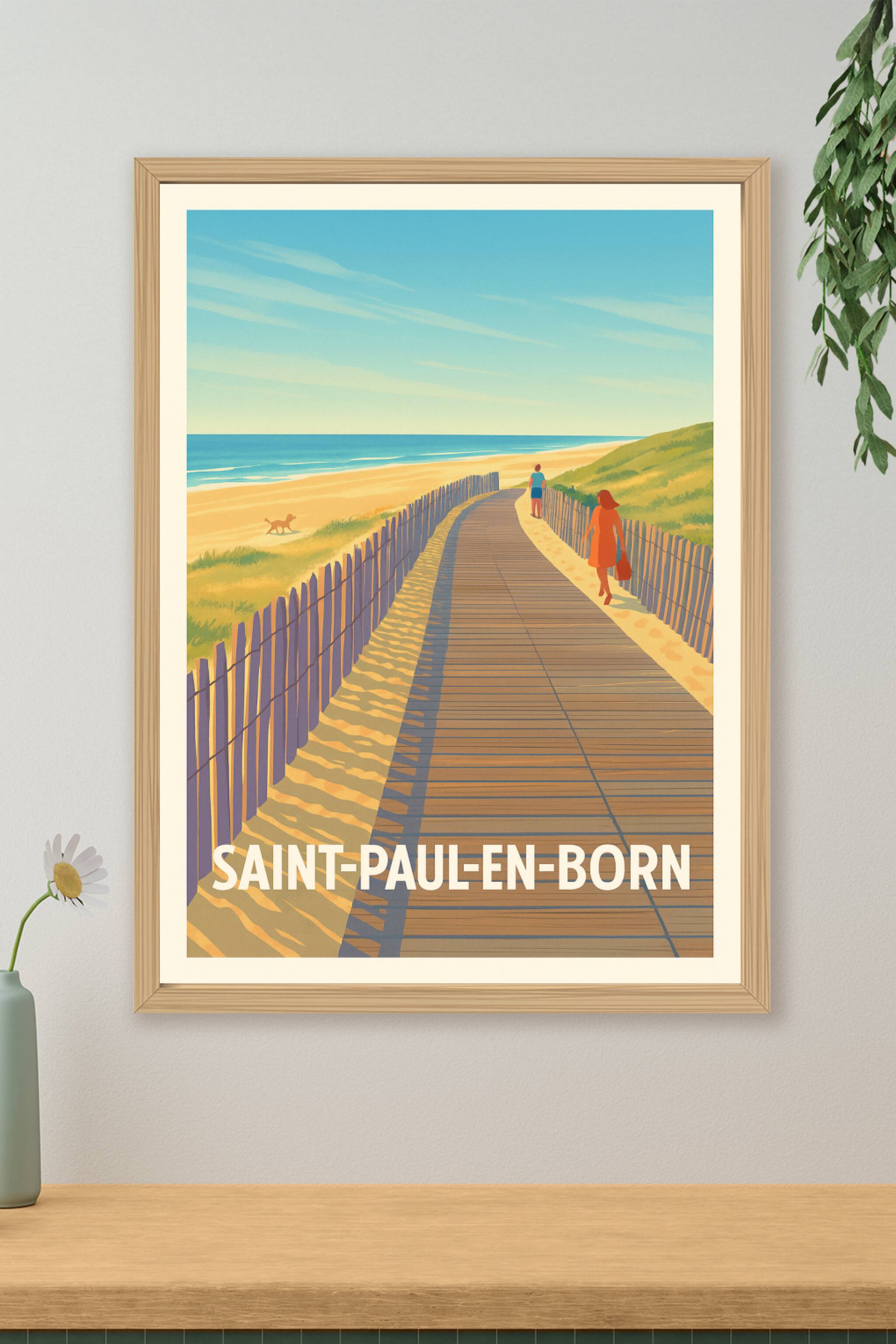 Affiche de Saint-Paul-en-Born - Promenade en bord de mer
