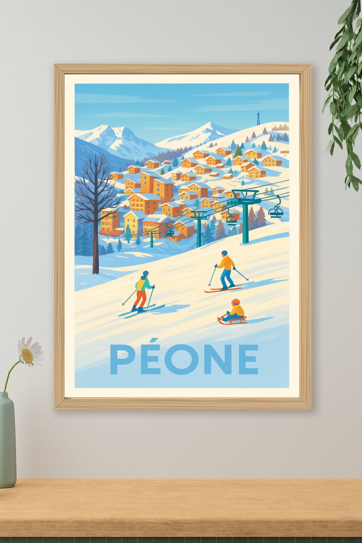 Affiche Péone — Charme et joie de la montagne enneigée · poster d'art de Péone