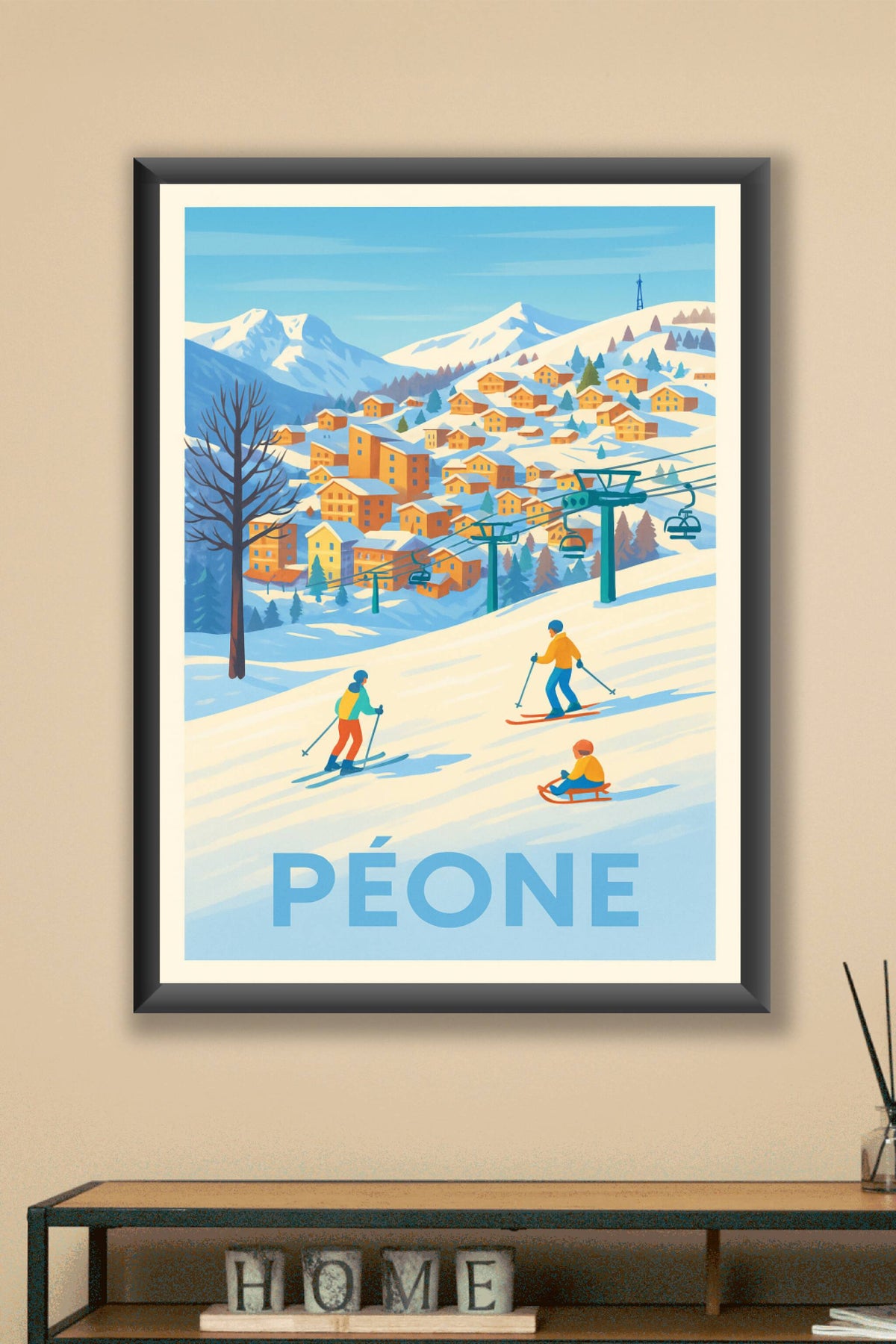 Affiche Péone — Charme et joie de la montagne enneigée · poster d'art de Péone
