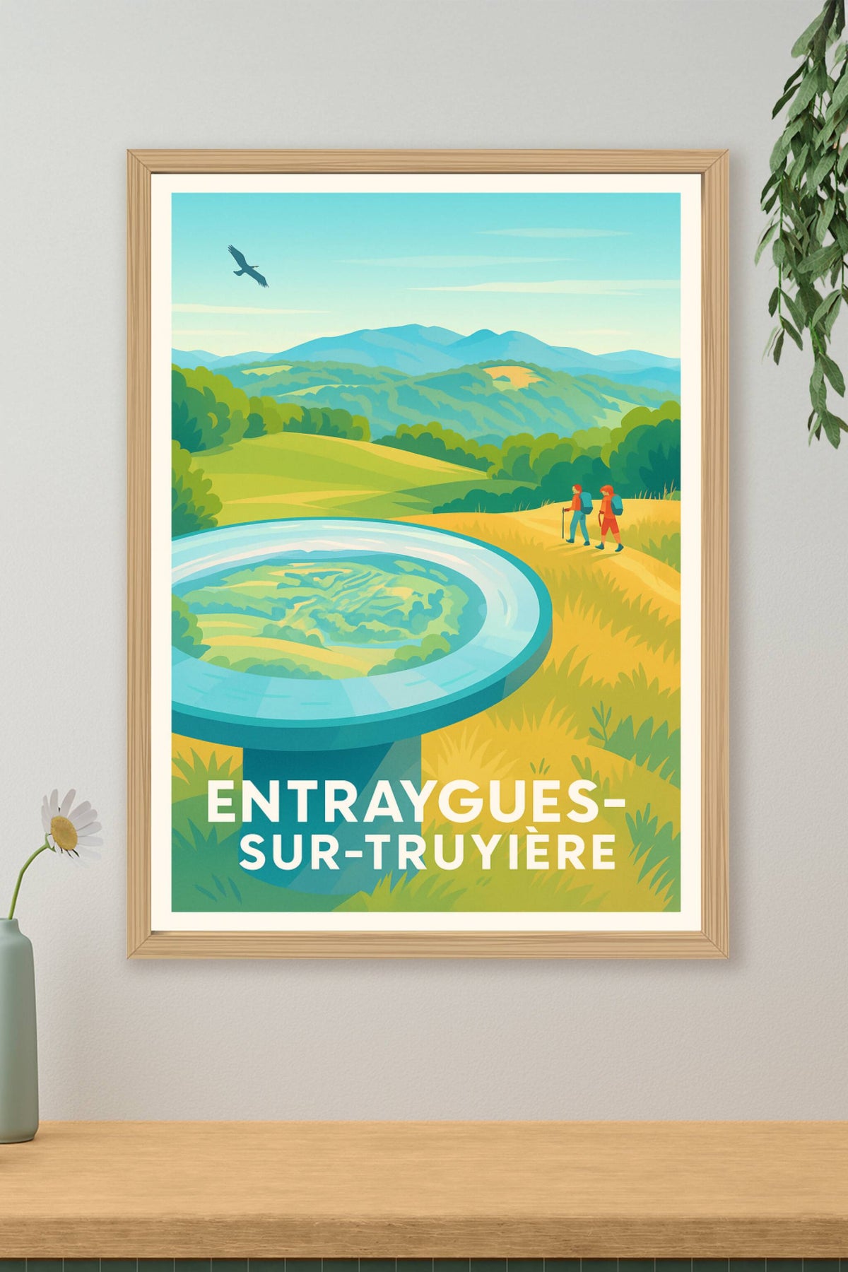 Affiche Entraygues-sur-Truyère — Invitation à la randonnée et à la nature · poster d'art de Entraygues-sur-Truyère