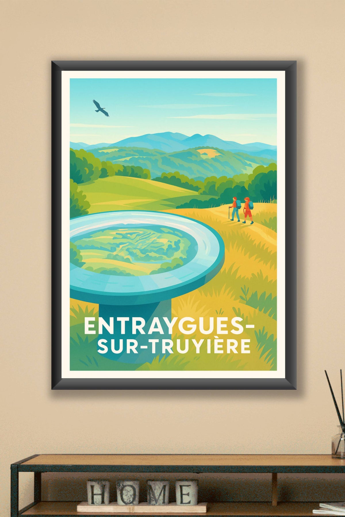 Affiche Entraygues-sur-Truyère — Invitation à la randonnée et à la nature · poster d'art de Entraygues-sur-Truyère