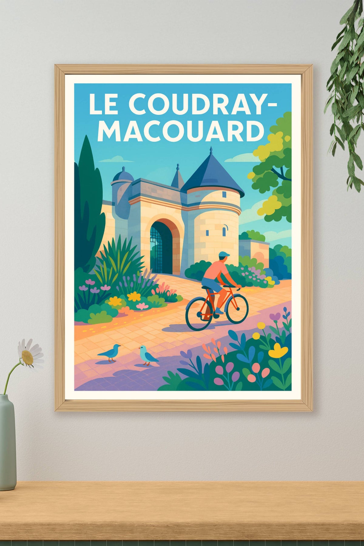Affiche Le Coudray-Macouard — Évasion à vélo et charme historique · poster d'art de Le Coudray-Macouard