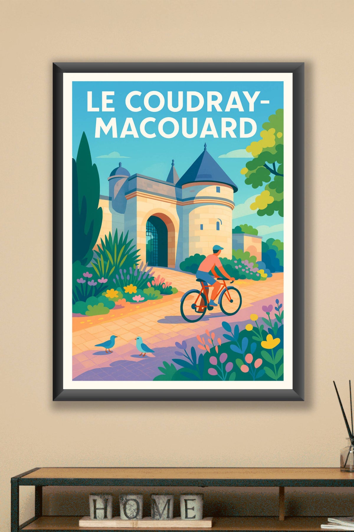 Affiche Le Coudray-Macouard — Évasion à vélo et charme historique · poster d'art de Le Coudray-Macouard