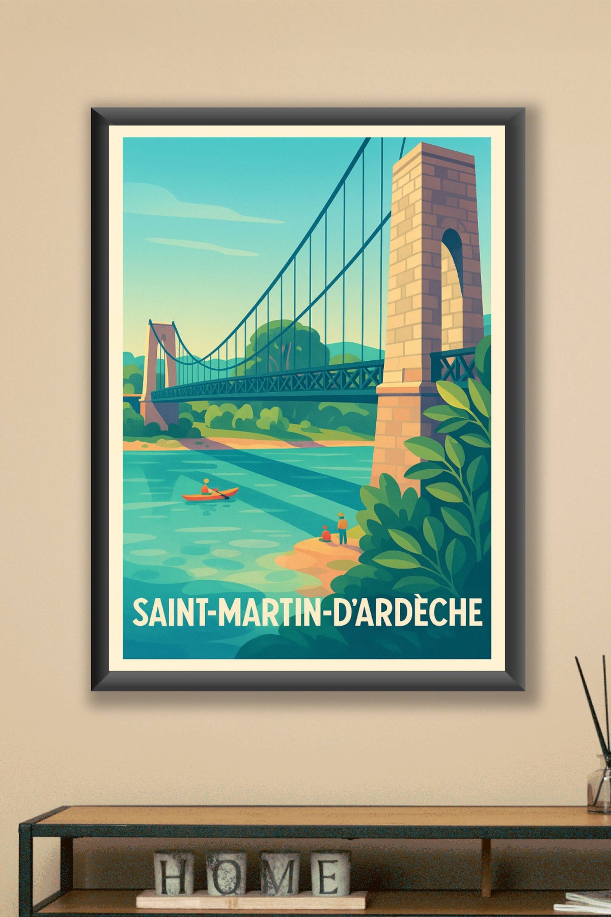 Affiche Saint-Martin-d'Ardèche — Charme et sérénité au fil de l'eau · poster d'art de Saint-Martin-d'Ardèche