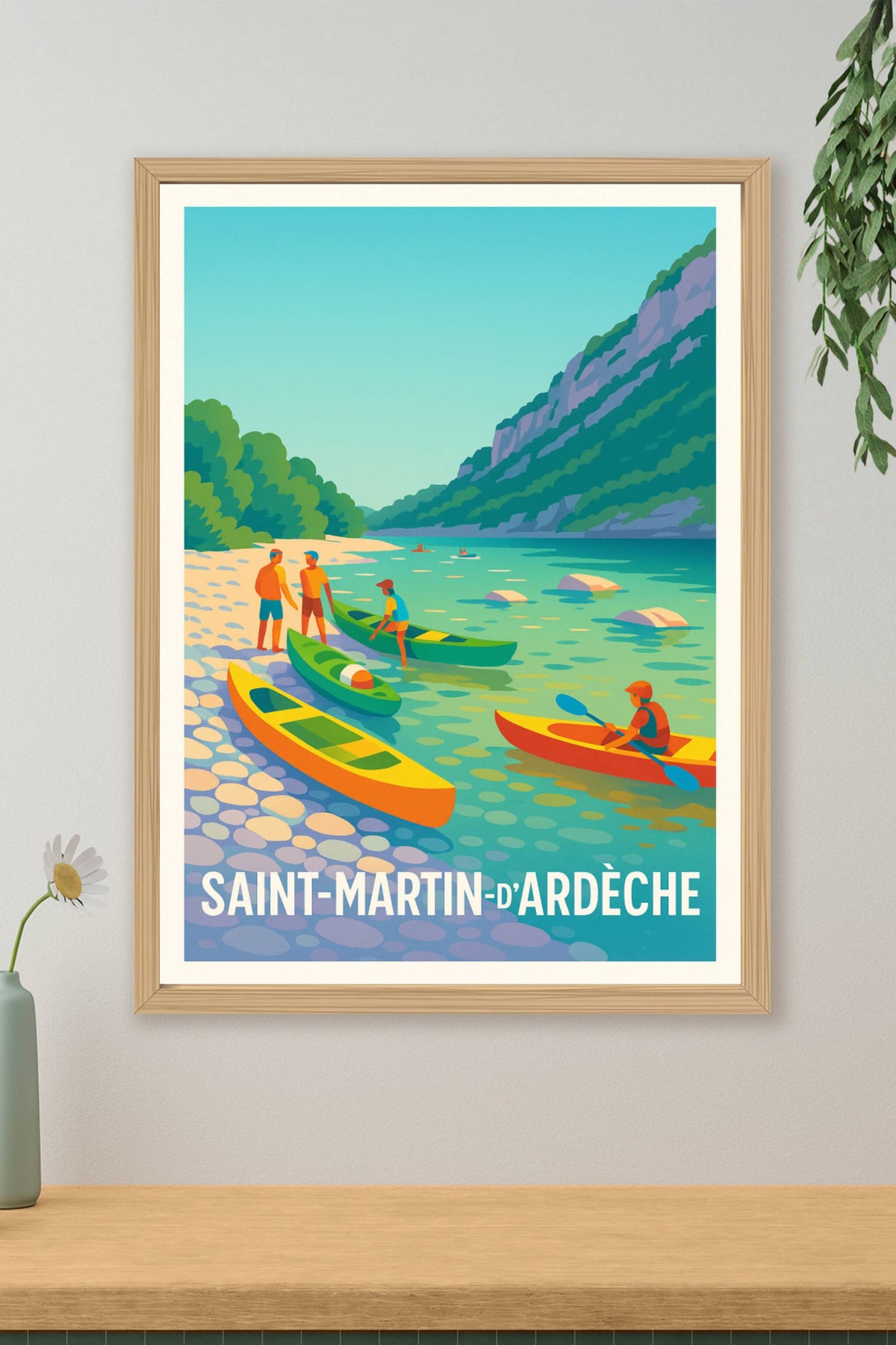 Affiche Saint-Martin-d'Ardèche — Aventure et sérénité au fil de l'eau · poster d'art de Saint-Martin-d'Ardèche