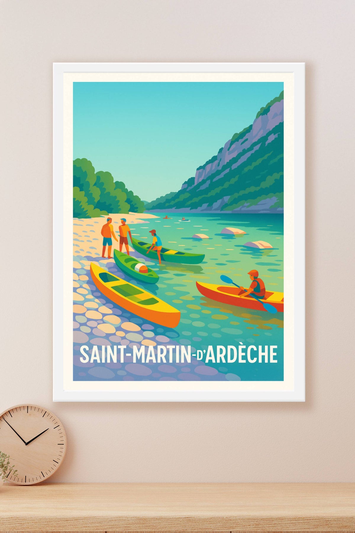 Affiche Saint-Martin-d'Ardèche — Aventure et sérénité au fil de l'eau · poster d'art de Saint-Martin-d'Ardèche