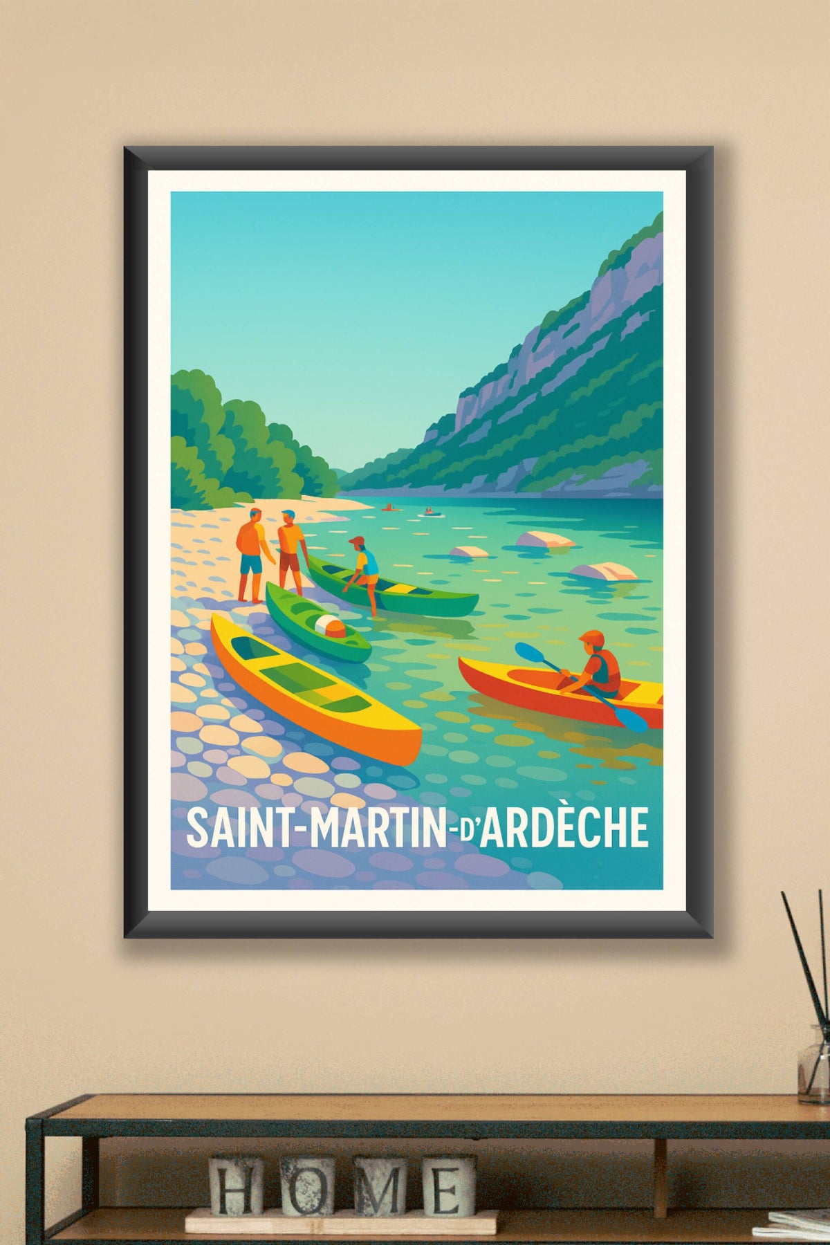 Affiche Saint-Martin-d'Ardèche — Aventure et sérénité au fil de l'eau · poster d'art de Saint-Martin-d'Ardèche