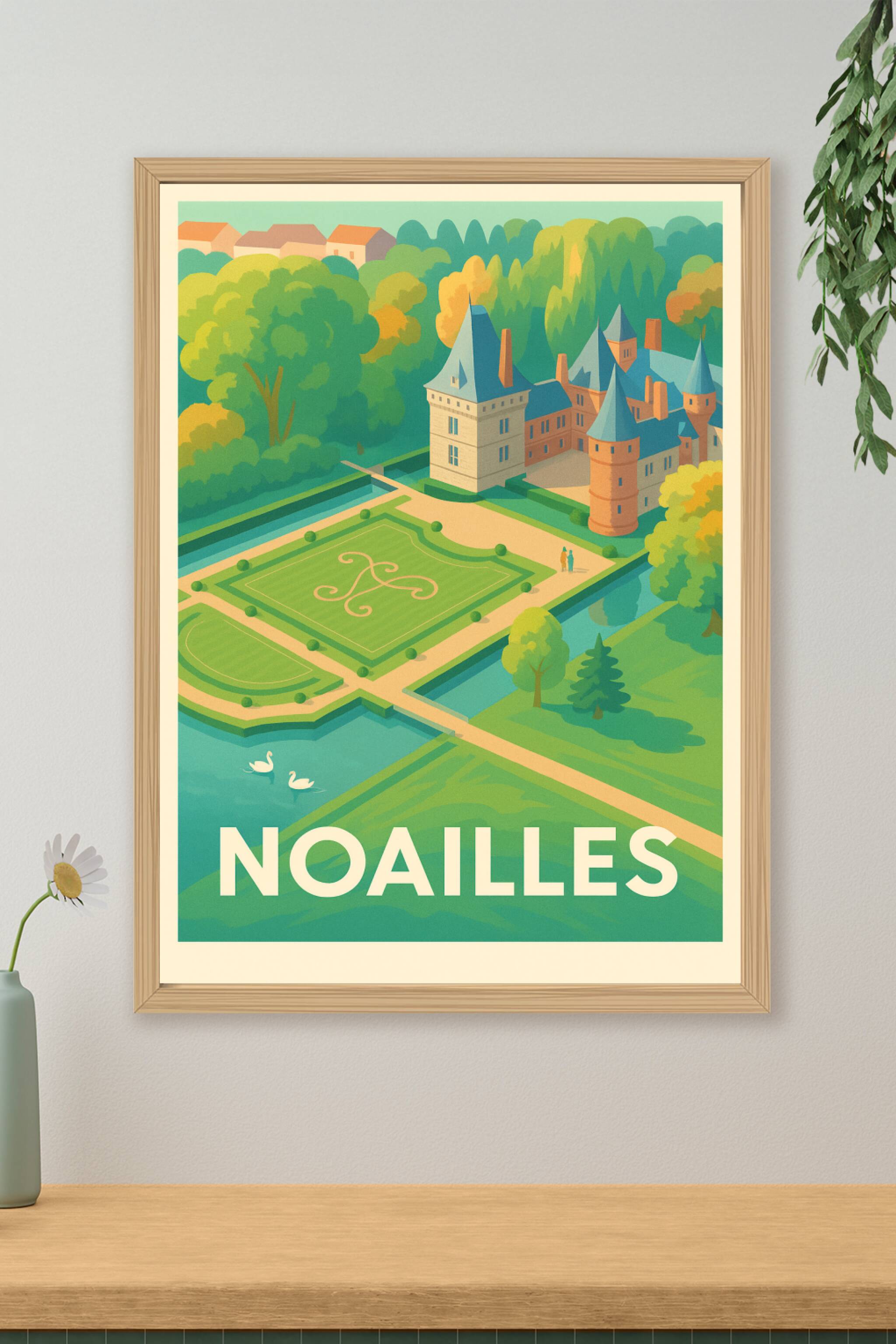 Affiche de Noailles - L'élégance paisible du château et ses jardins