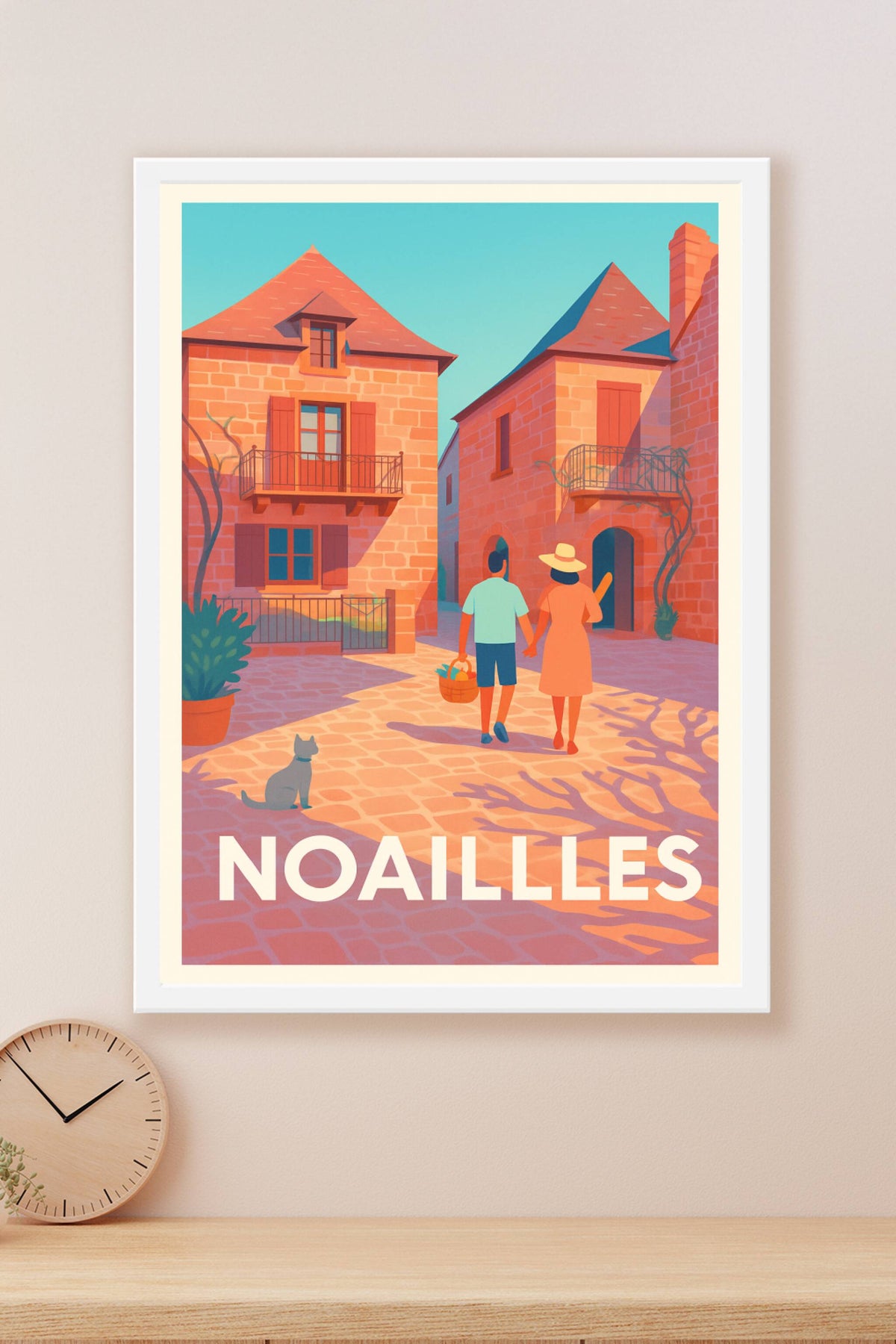 Affiche Noailles — Promenade ensoleillée au cœur du village · poster d'art de Noailles