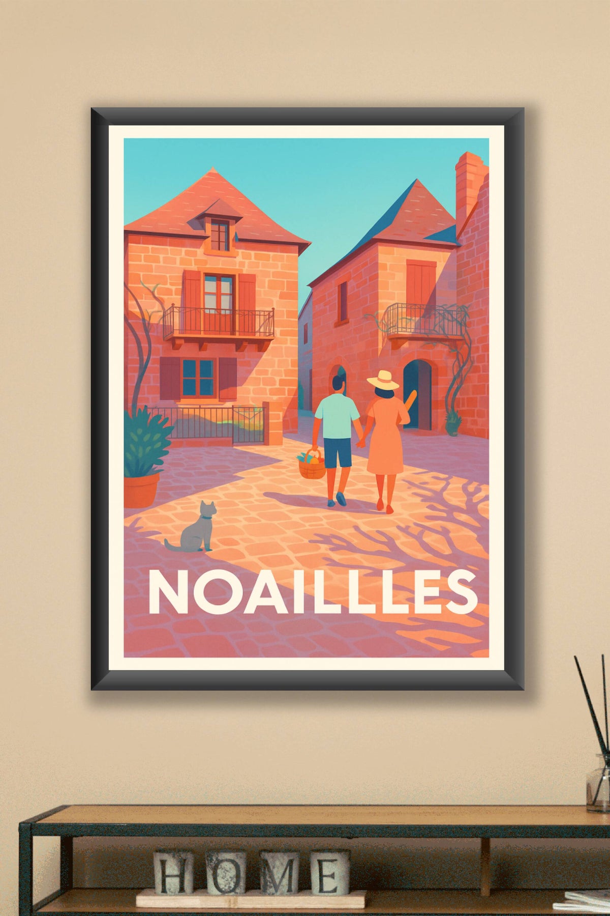 Affiche Noailles — Promenade ensoleillée au cœur du village · poster d'art de Noailles