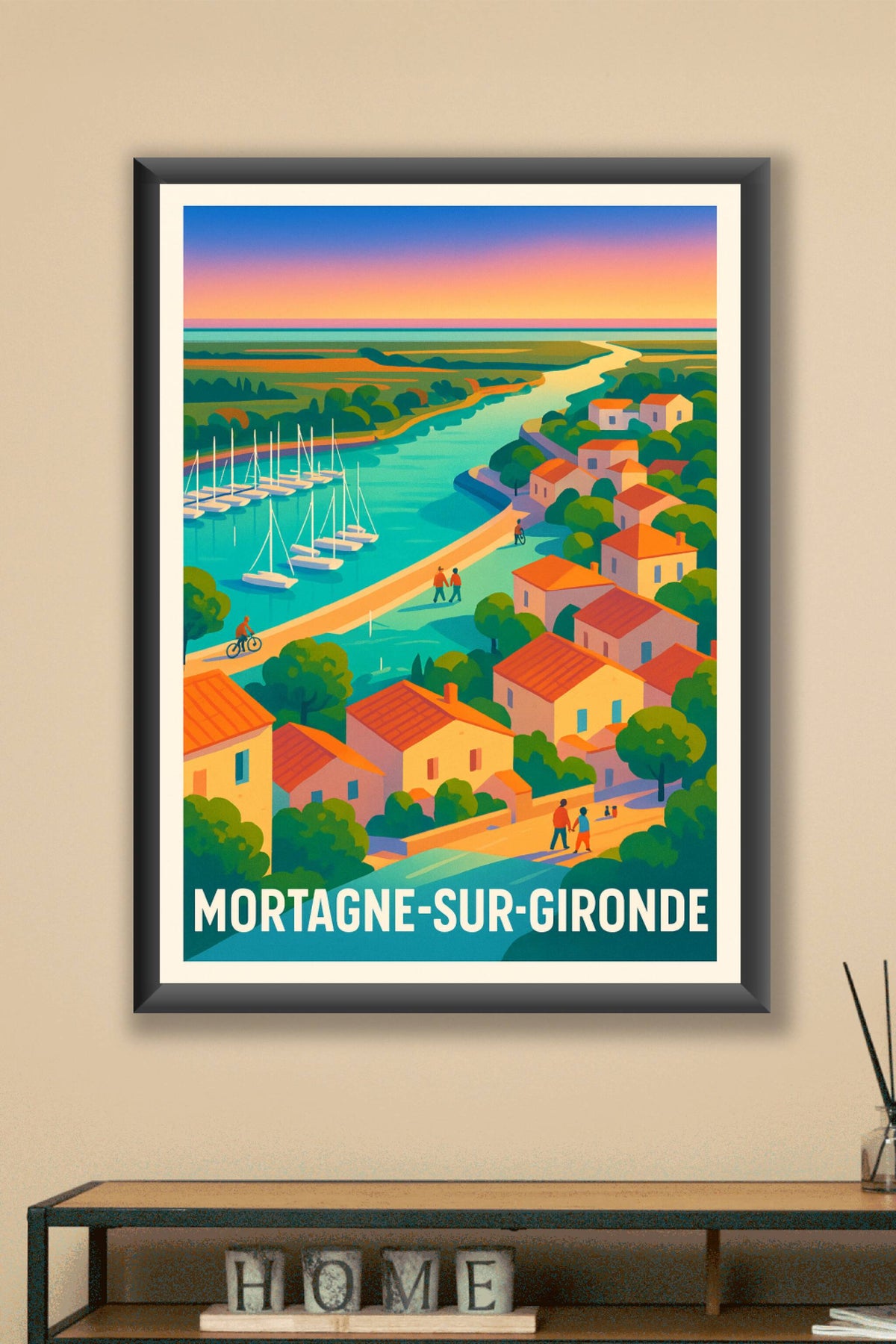 Affiche Mortagne-sur-Gironde — Charme et douceur au fil de l'eau · poster d'art de Mortagne-sur-Gironde
