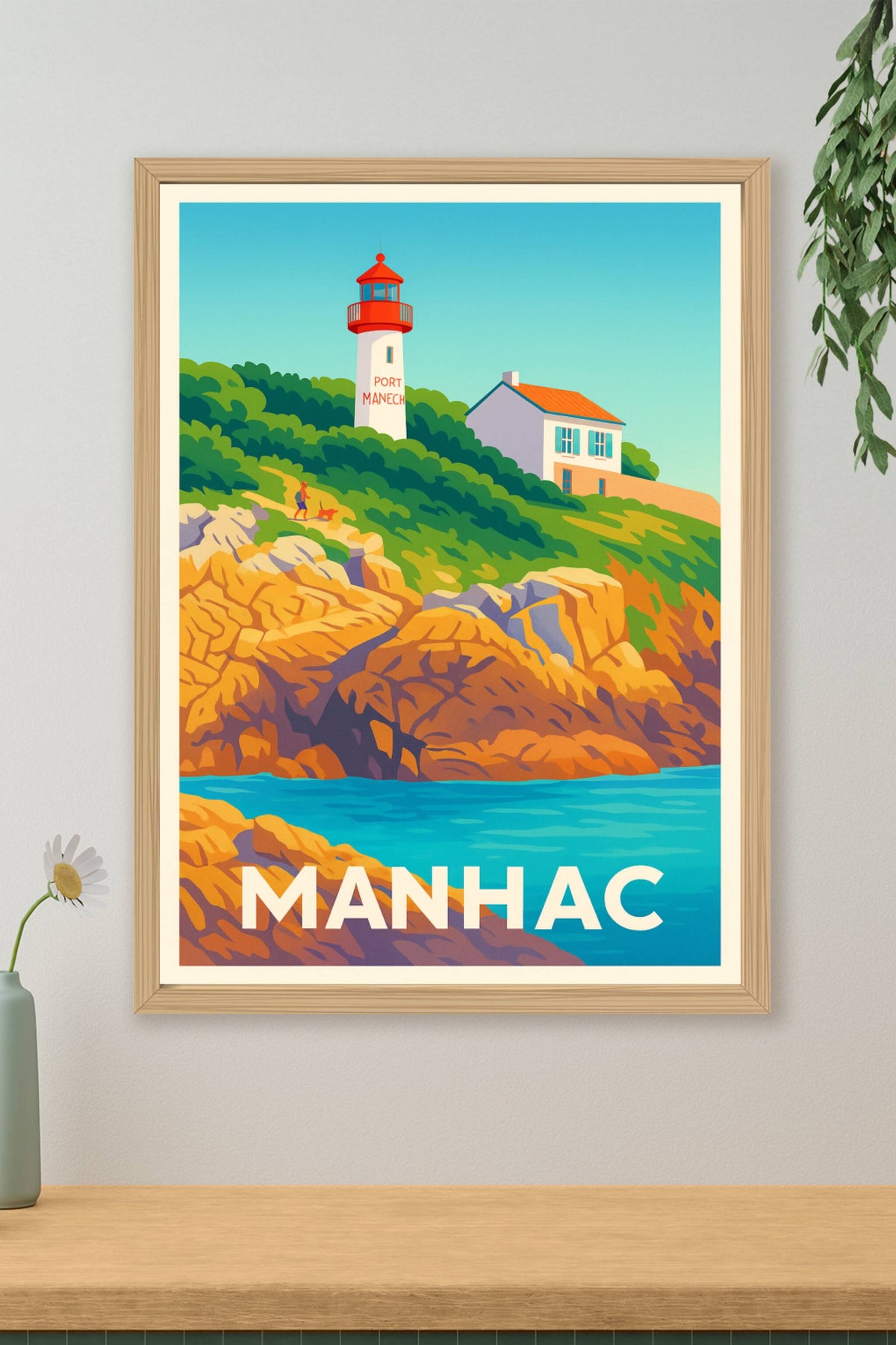 Affiche Manhac — Le charme pittoresque du phare de Port Manéch · poster d'art de Manhac