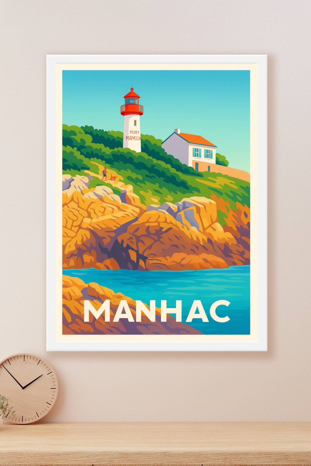 Affiche Manhac — Le charme pittoresque du phare de Port Manéch · poster d'art de Manhac