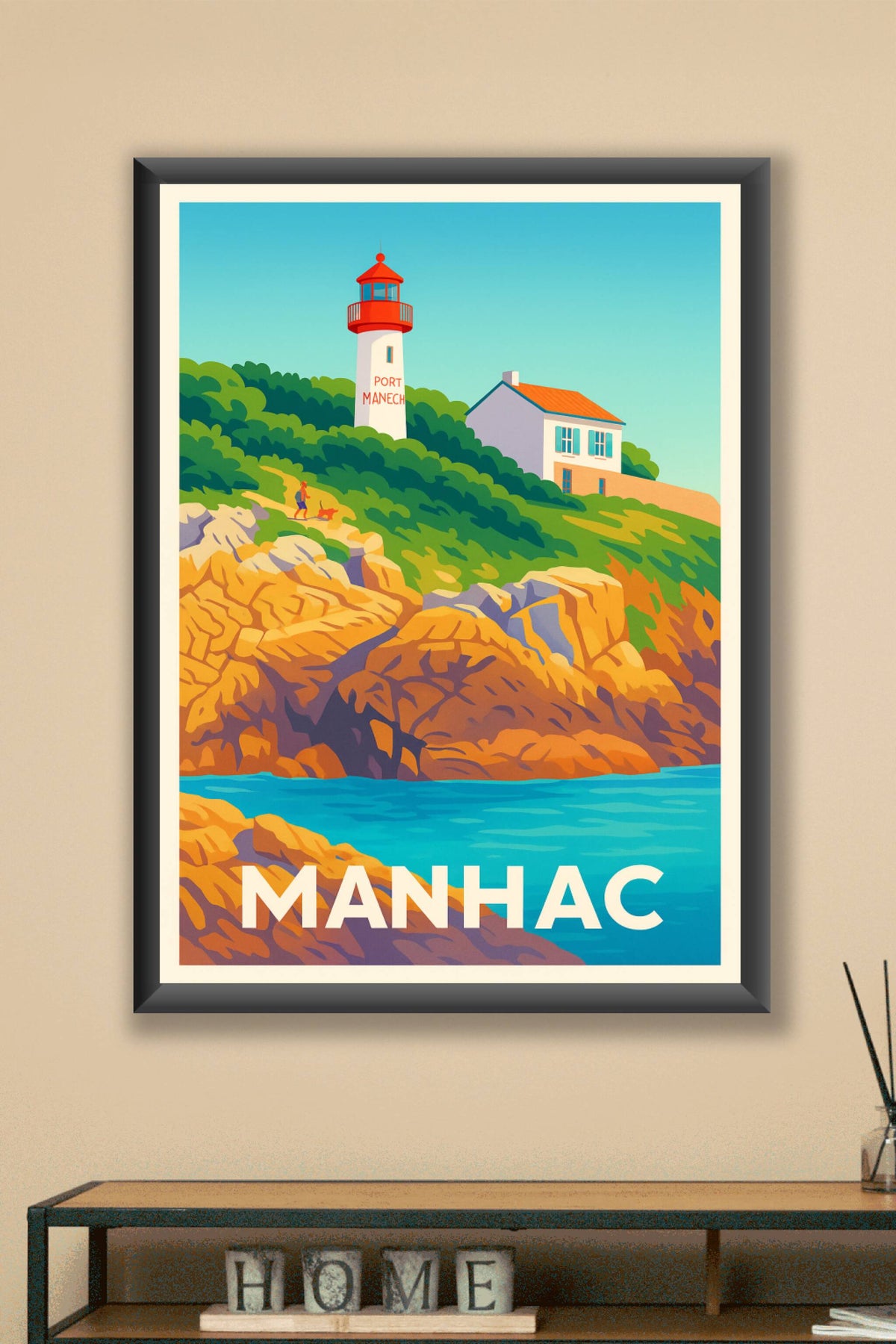 Affiche Manhac — Le charme pittoresque du phare de Port Manéch · poster d'art de Manhac