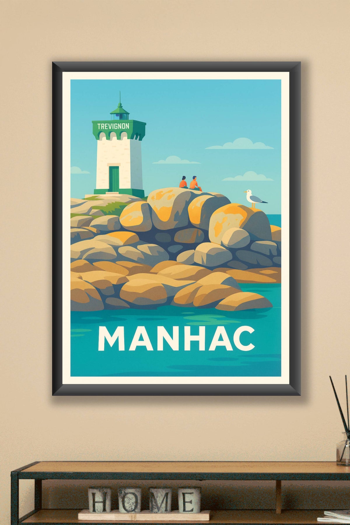 Affiche Manhac — L'évasion marine au phare de Trévignon · poster d'art de Manhac