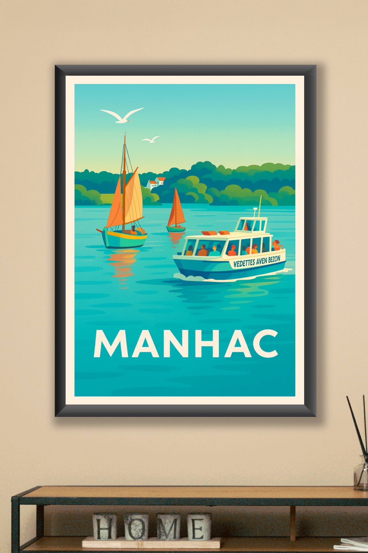 Affiche Manhac — Escapade paisible sur l'eau · poster d'art de Manhac