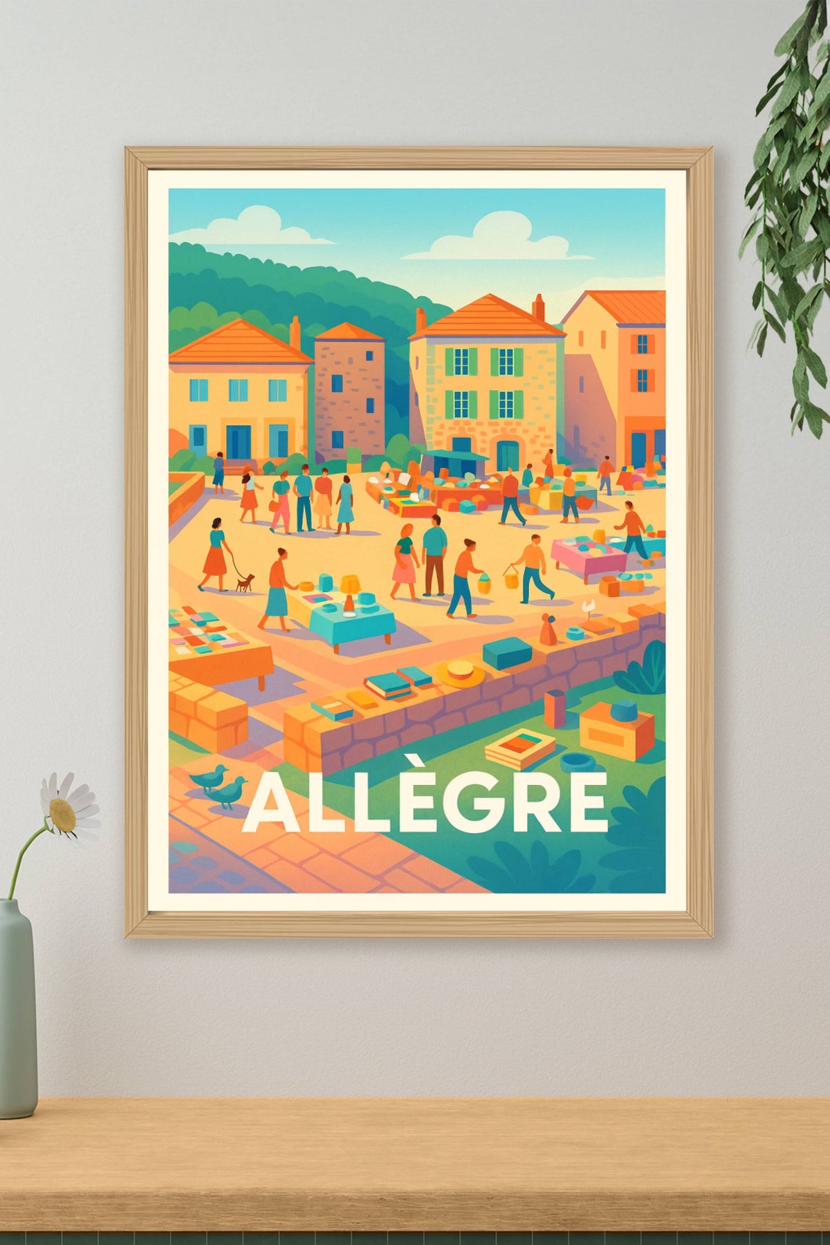 Affiche Allègre — Ambiance conviviale au marché du village · poster d'art de Allègre