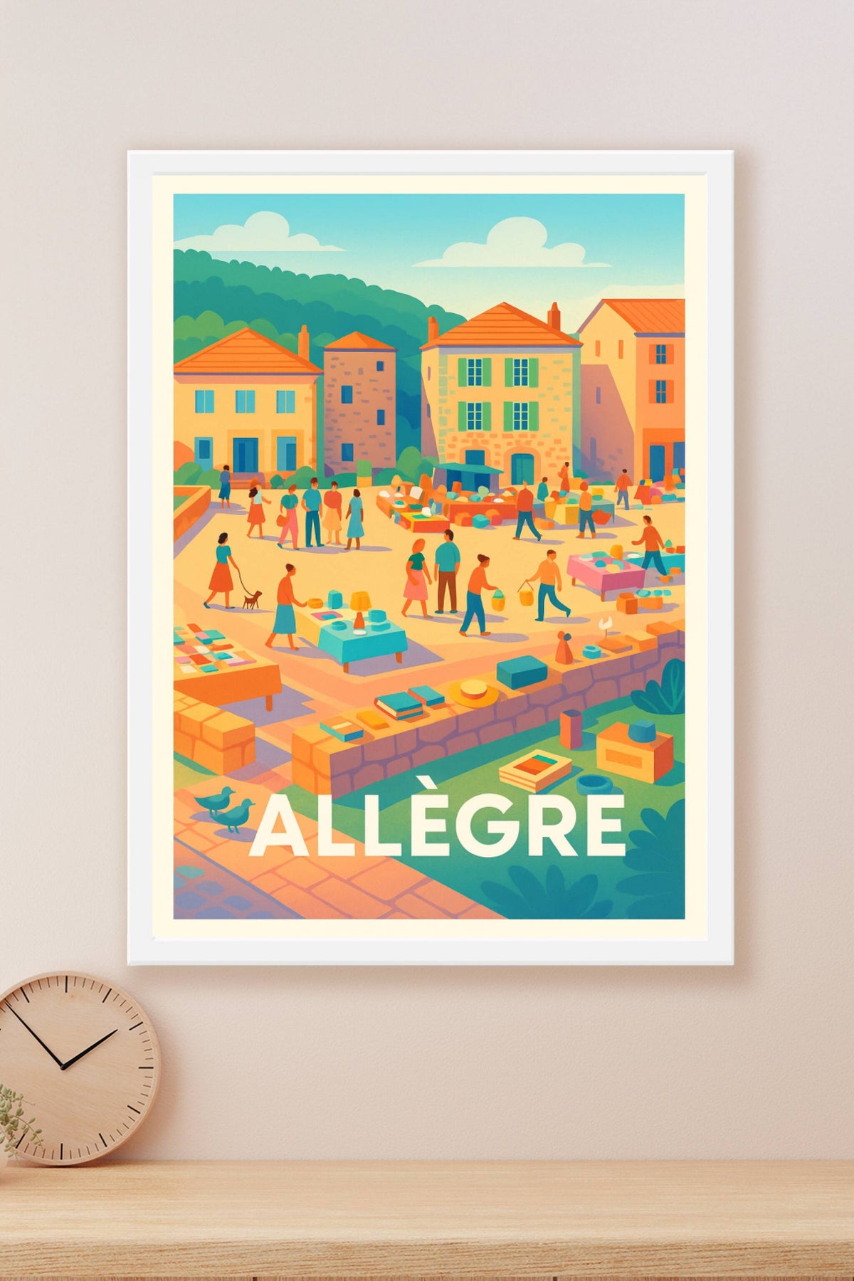 Affiche Allègre — Ambiance conviviale au marché du village · poster d'art de Allègre