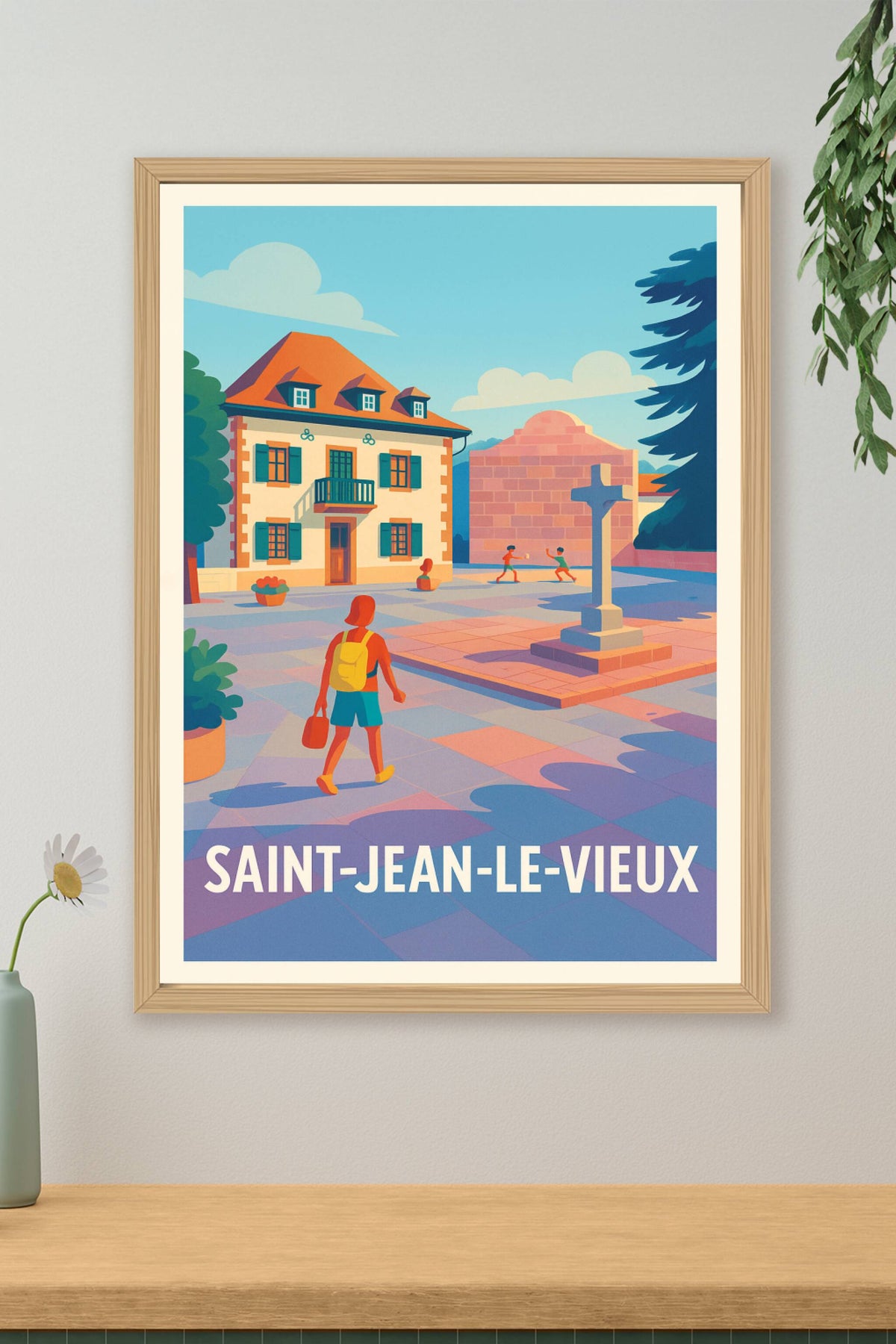 Affiche Saint-Jean-le-Vieux — Charme et douceur de la vieille cité · poster d'art de Saint-Jean-le-Vieux
