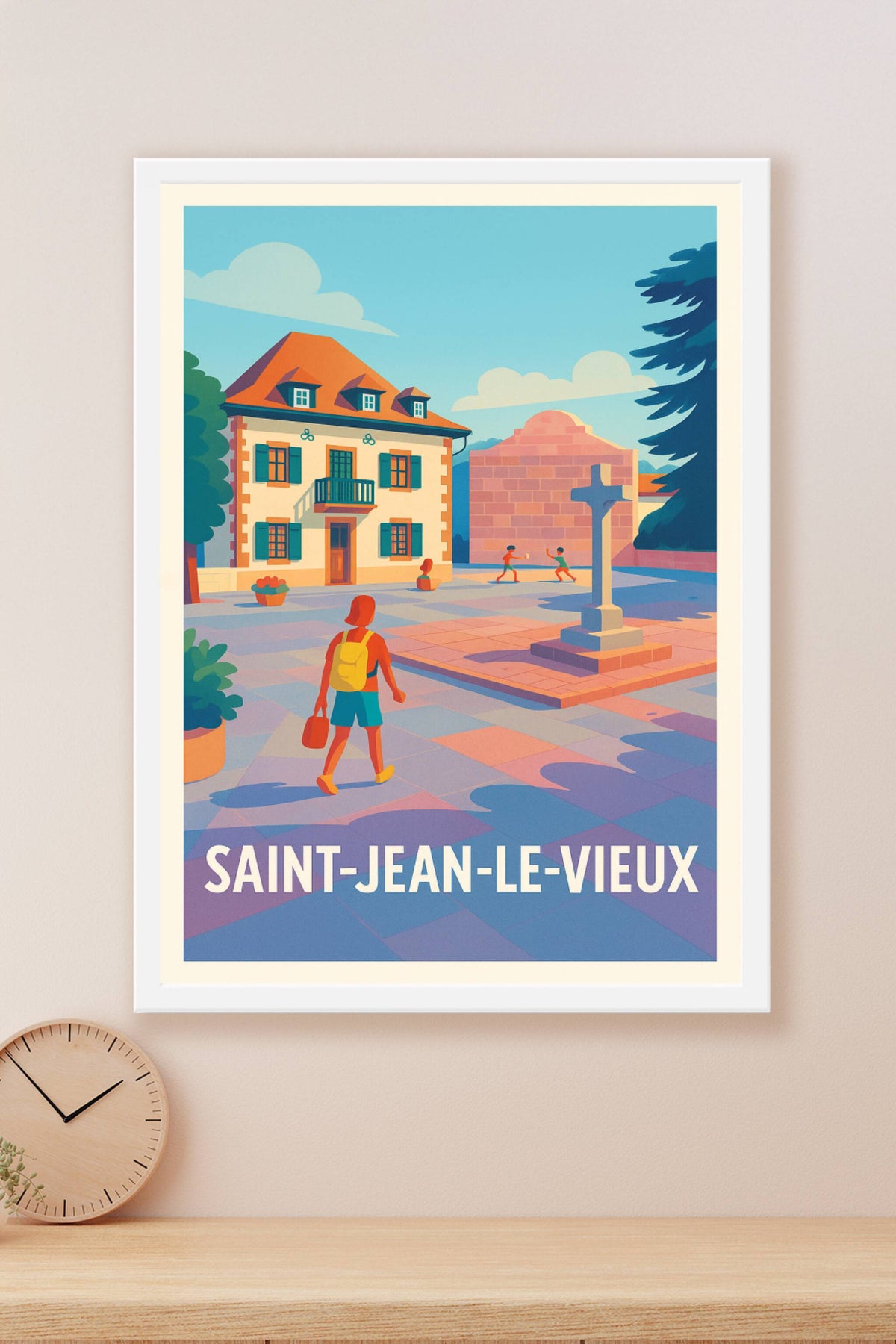 Affiche Saint-Jean-le-Vieux — Charme et douceur de la vieille cité · poster d'art de Saint-Jean-le-Vieux