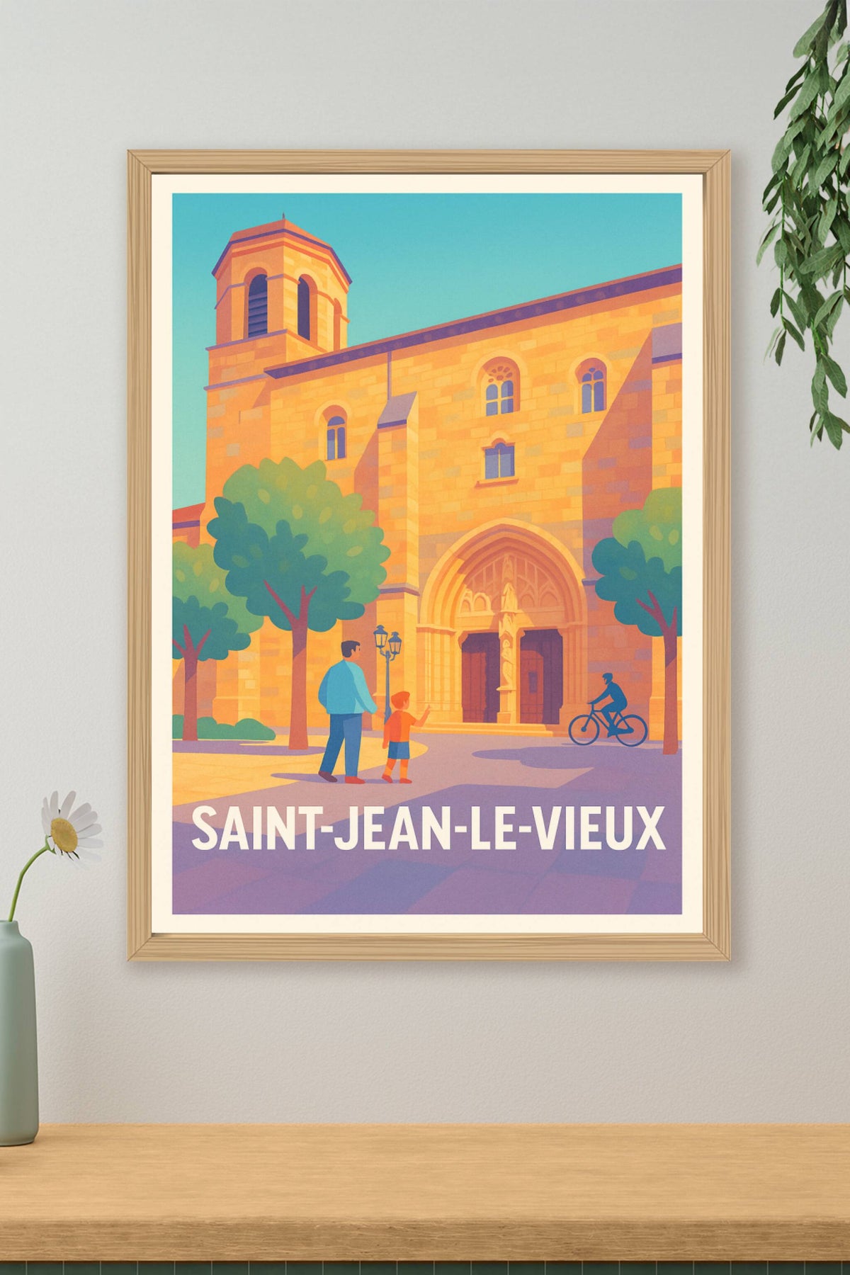Affiche Saint-Jean-le-Vieux — L'église au cœur du village · poster d'art de Saint-Jean-le-Vieux
