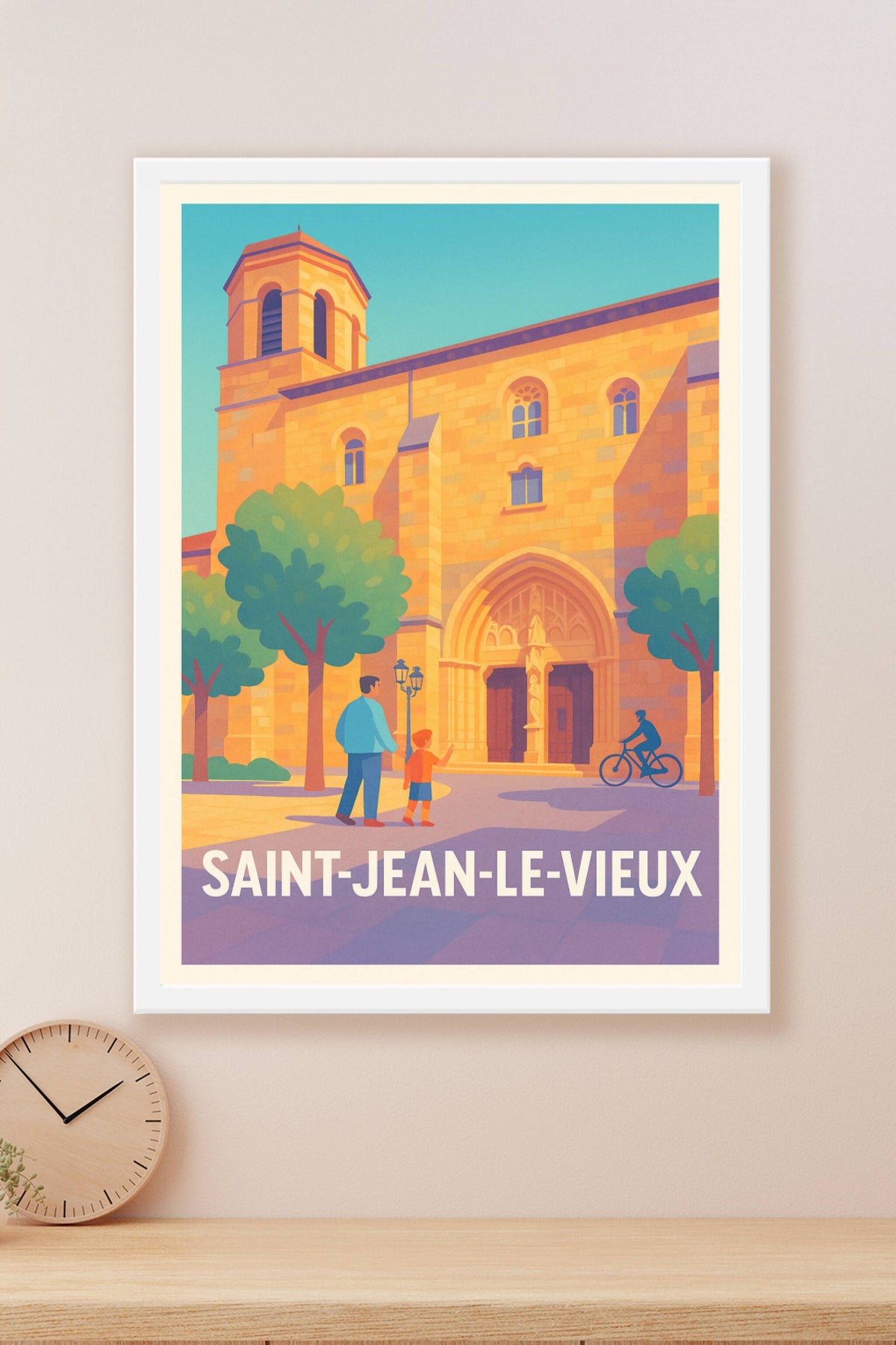 Affiche Saint-Jean-le-Vieux — L'église au cœur du village · poster d'art de Saint-Jean-le-Vieux