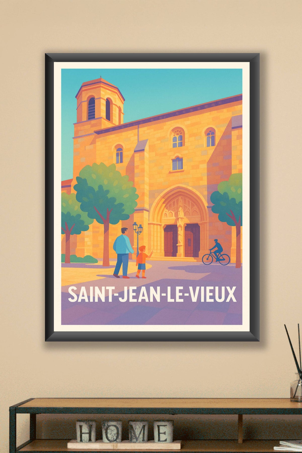 Affiche Saint-Jean-le-Vieux — L'église au cœur du village · poster d'art de Saint-Jean-le-Vieux
