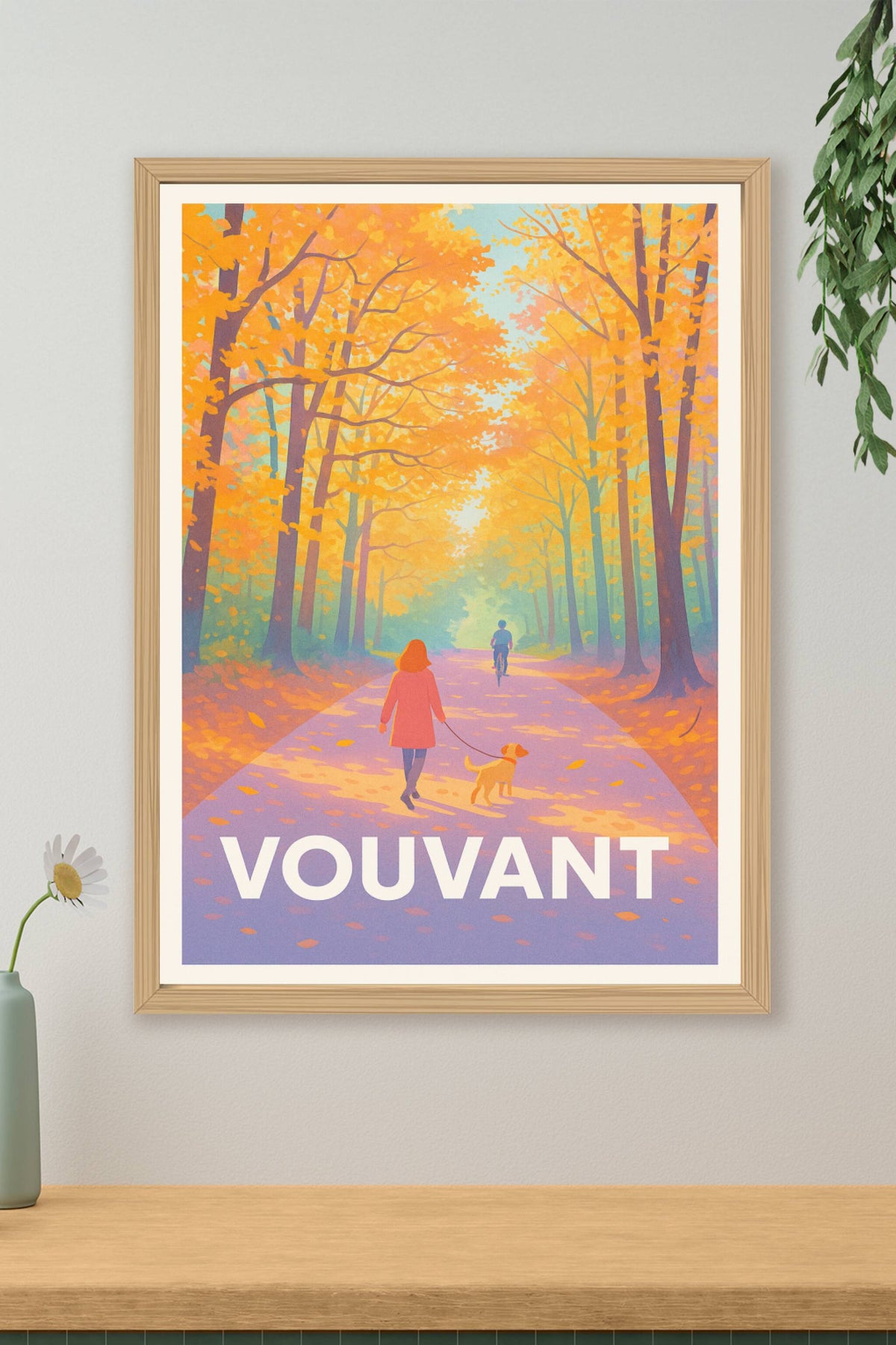 Affiche Vouvant — Promenade automnale sous les arbres dorés · poster d'art de Vouvant