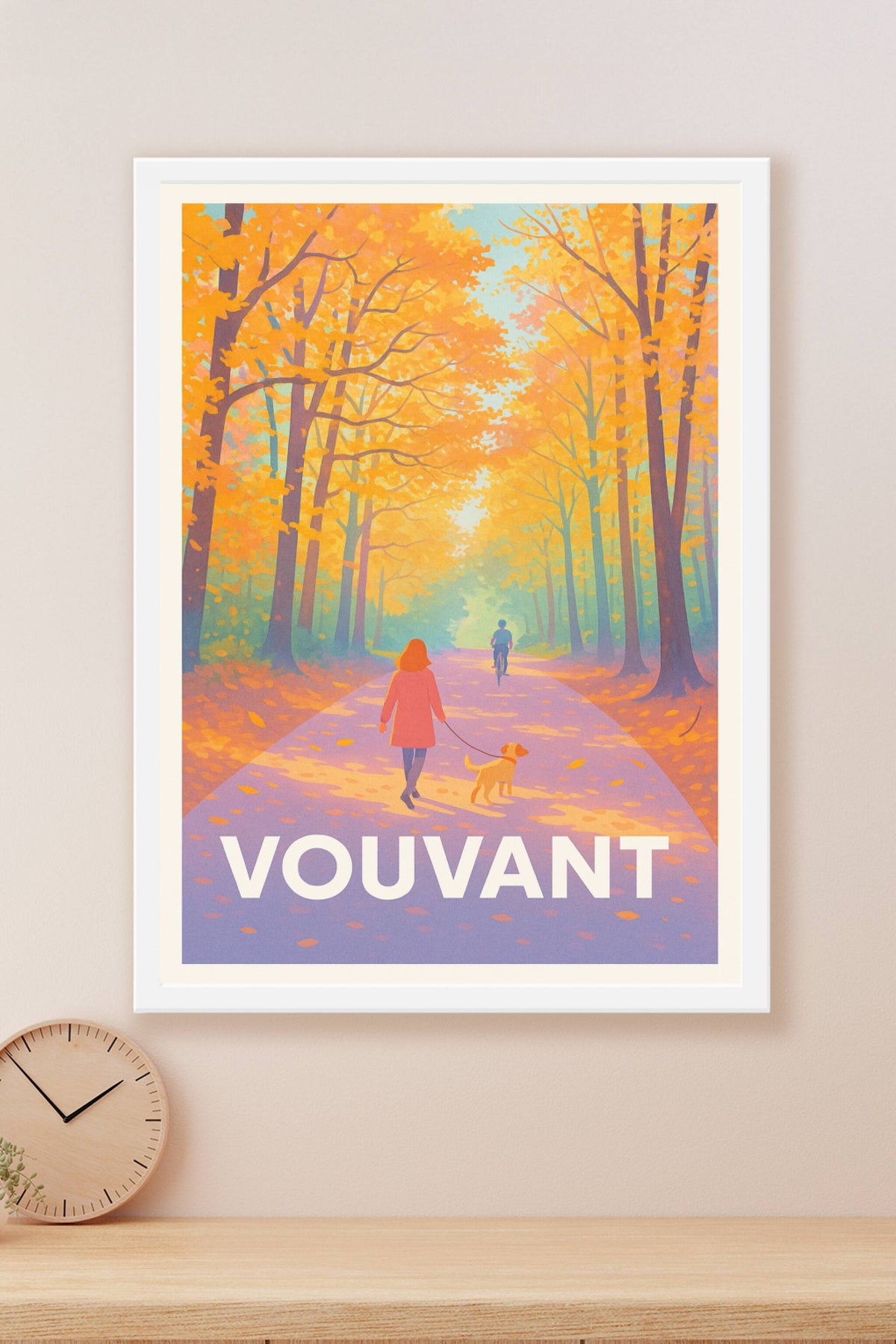 Affiche Vouvant — Promenade automnale sous les arbres dorés · poster d'art de Vouvant