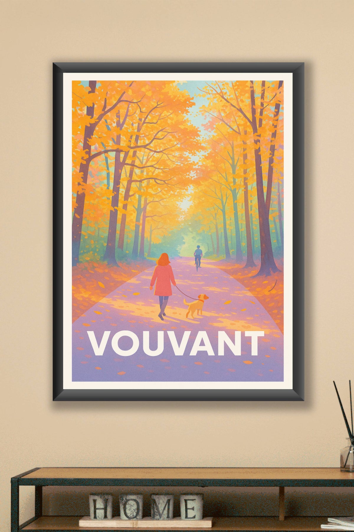 Affiche Vouvant — Promenade automnale sous les arbres dorés · poster d'art de Vouvant