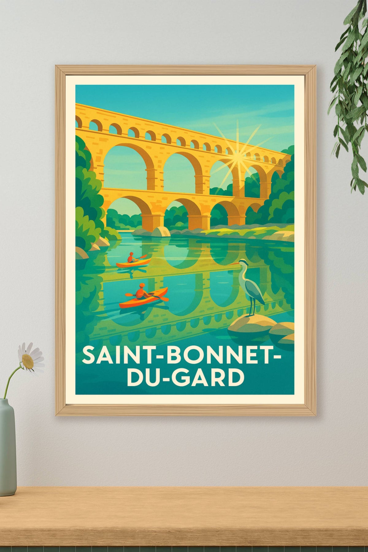 Affiche Saint-Bonnet-du-Gard — Tranquillité au fil de l'eau · poster d'art de Saint-Bonnet-du-Gard