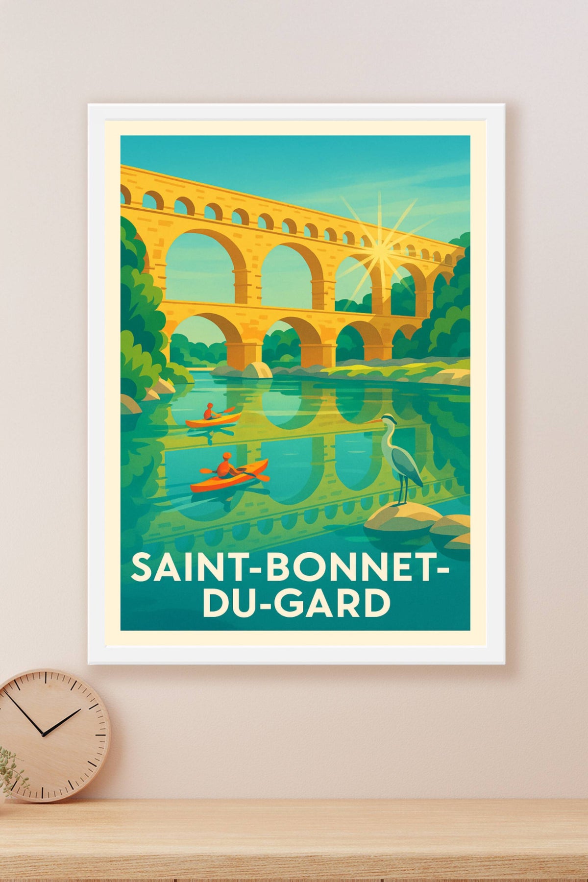 Affiche Saint-Bonnet-du-Gard — Tranquillité au fil de l'eau · poster d'art de Saint-Bonnet-du-Gard