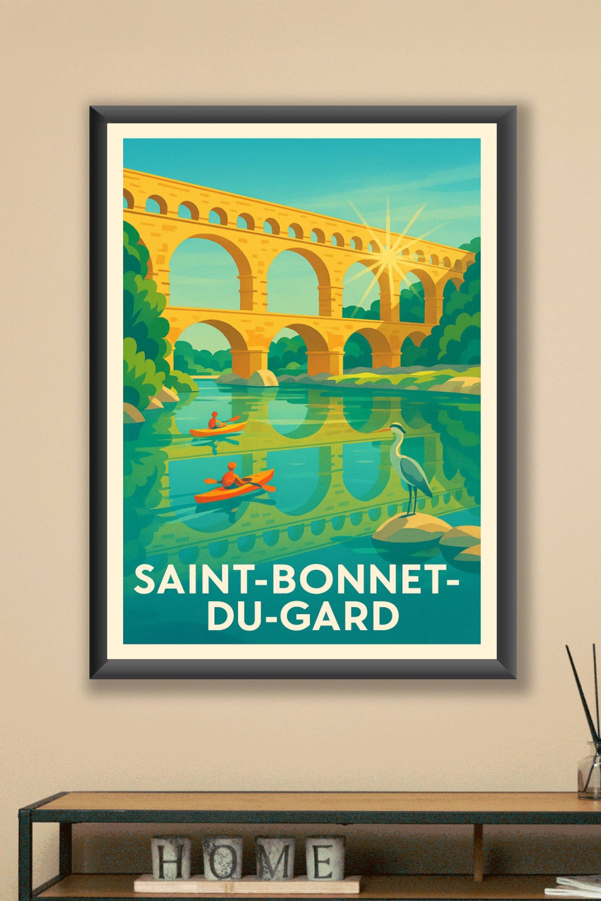 Affiche Saint-Bonnet-du-Gard — Tranquillité au fil de l'eau · poster d'art de Saint-Bonnet-du-Gard