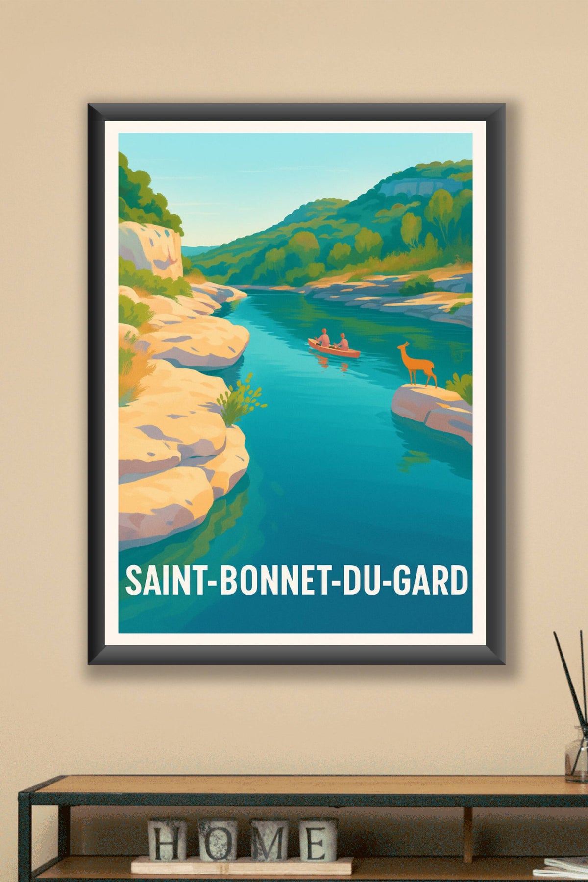 Affiche Saint-Bonnet-du-Gard — Sérénité au fil de l'eau · poster d'art de Saint-Bonnet-du-Gard