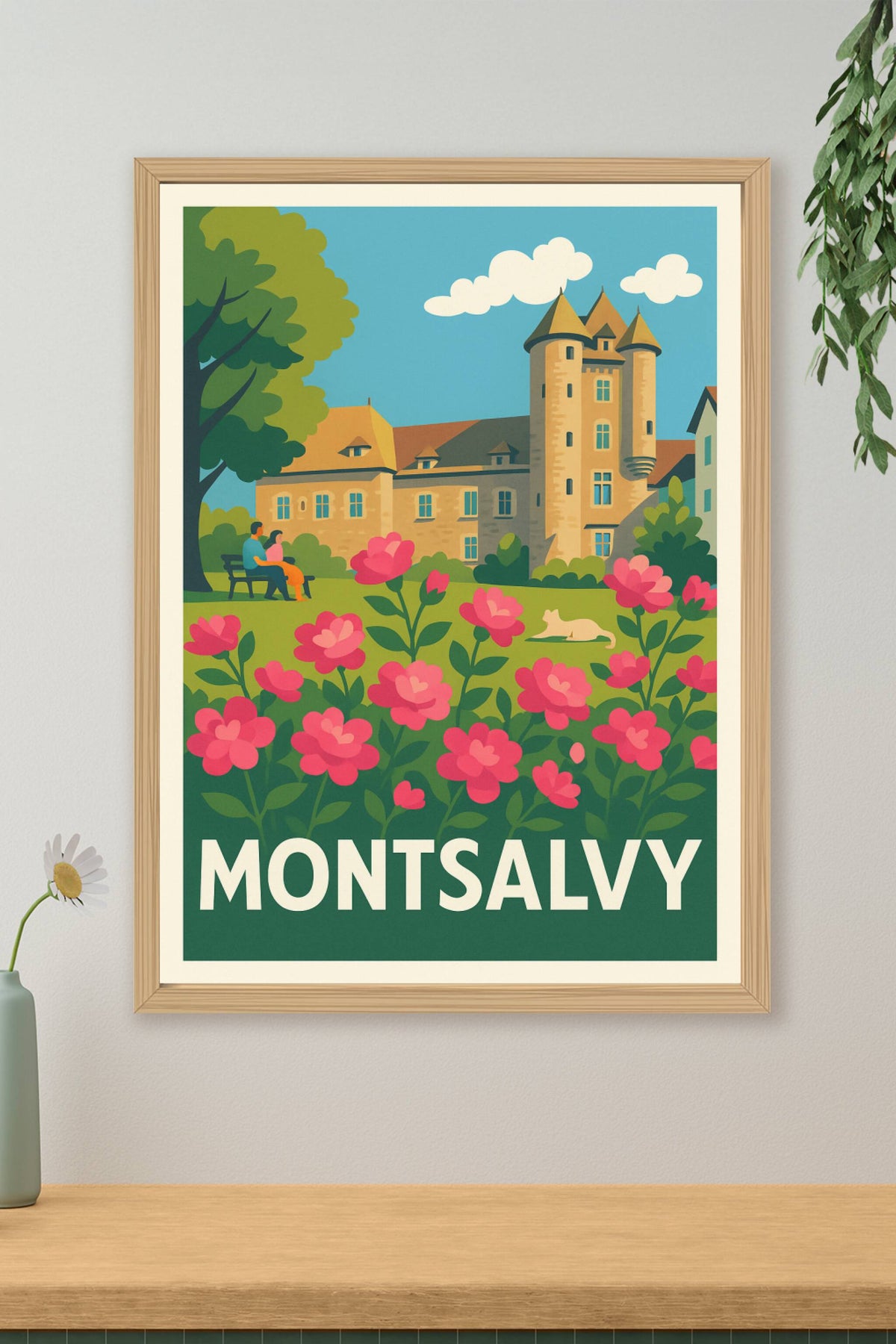 Affiche Montsalvy — Charme et sérénité entre fleurs et patrimoine · poster d'art de Montsalvy