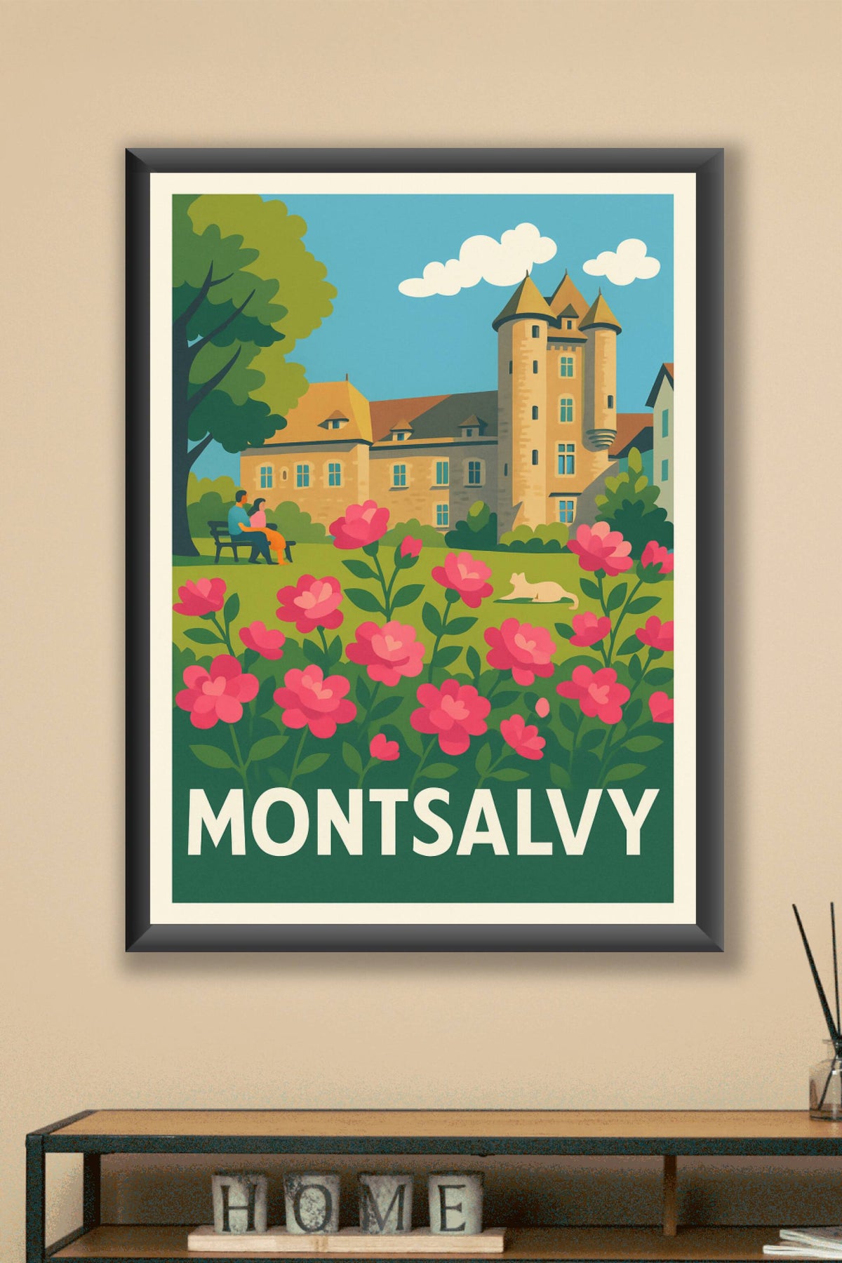 Affiche Montsalvy — Charme et sérénité entre fleurs et patrimoine · poster d'art de Montsalvy