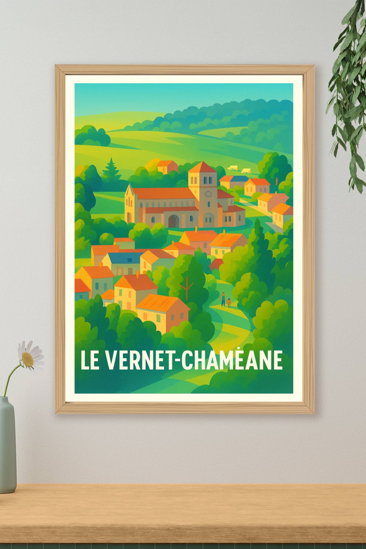 Affiche Le Vernet-Chaméane — Harmonie champêtre au cœur d'un village · poster d'art de Le Vernet-Chaméane