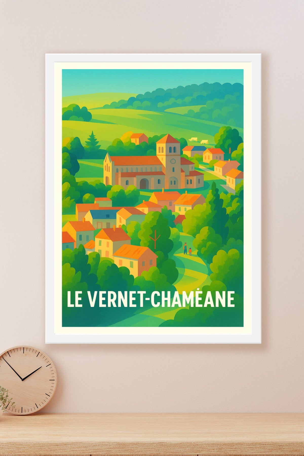 Affiche Le Vernet-Chaméane — Harmonie champêtre au cœur d'un village · poster d'art de Le Vernet-Chaméane