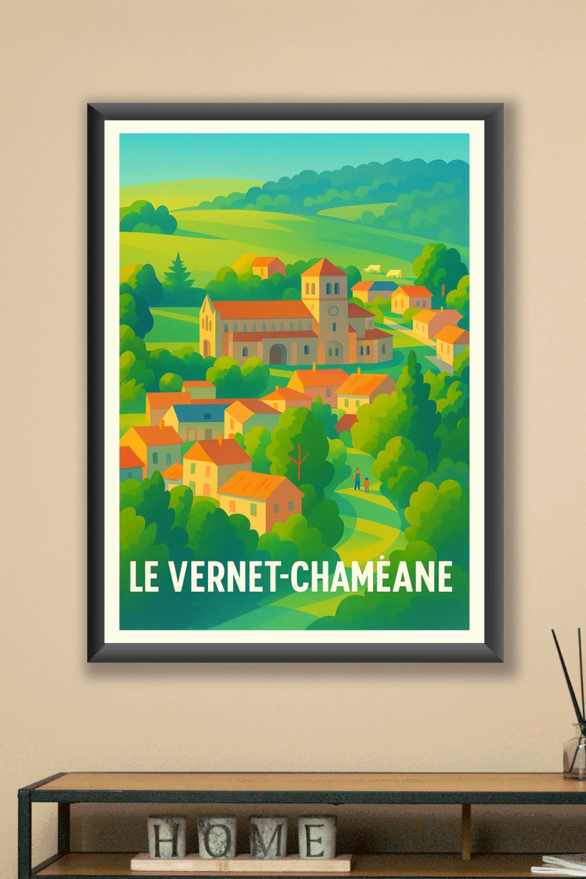 Affiche Le Vernet-Chaméane — Harmonie champêtre au cœur d'un village · poster d'art de Le Vernet-Chaméane